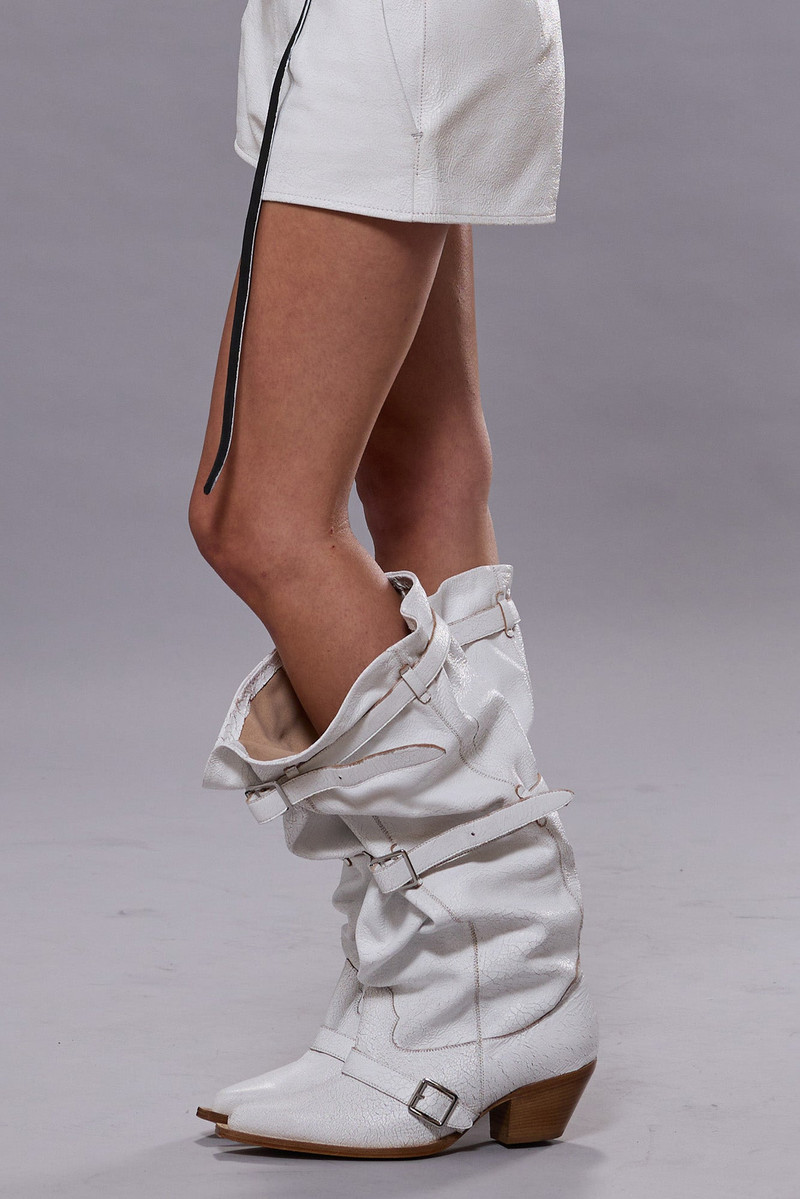 BUCKLED-UP SLOUCH COWBOY BOOT - CRACKLE WHITE - R13 1