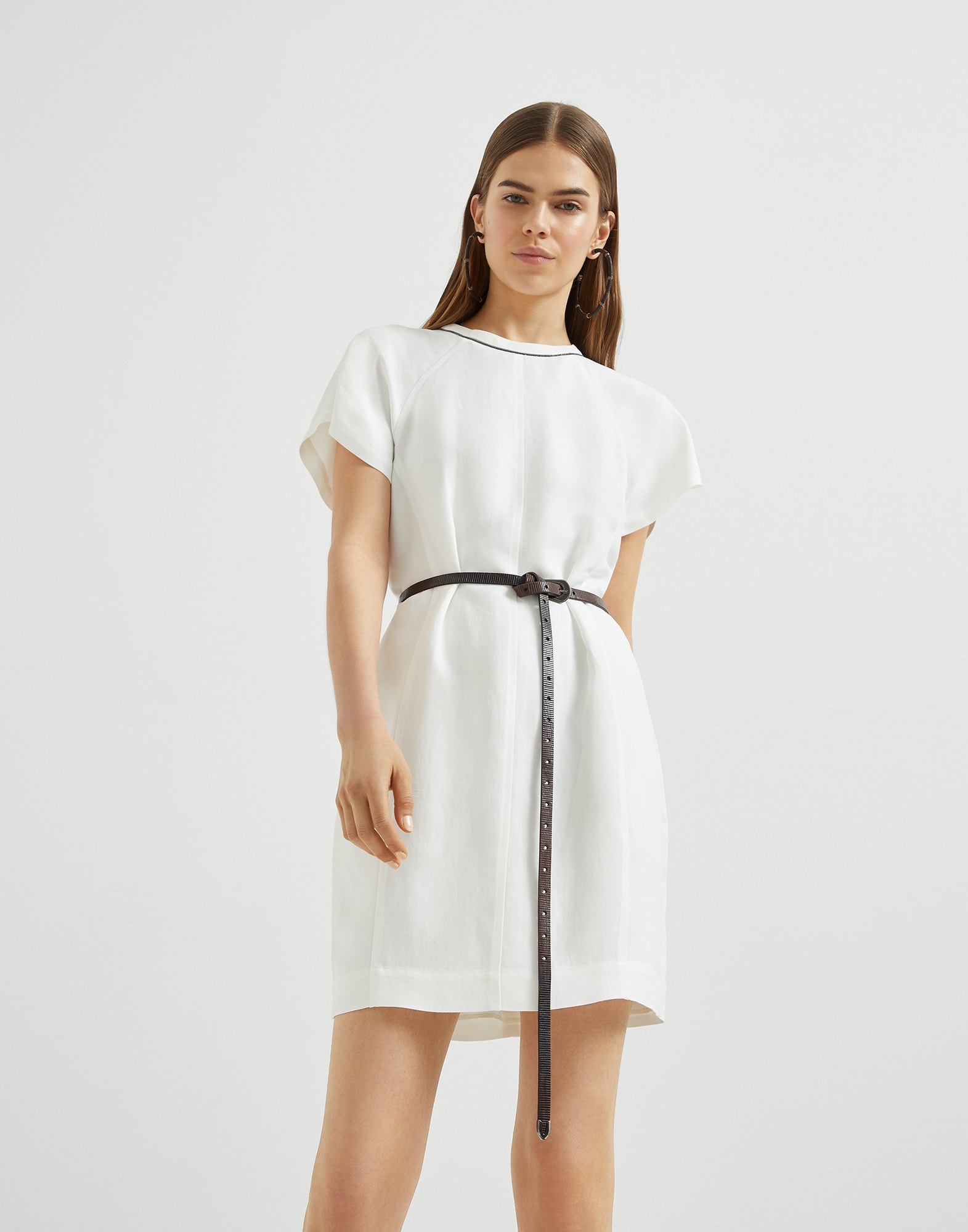 Viscose and linen fluid twill mini dress with shiny neck detail - 4