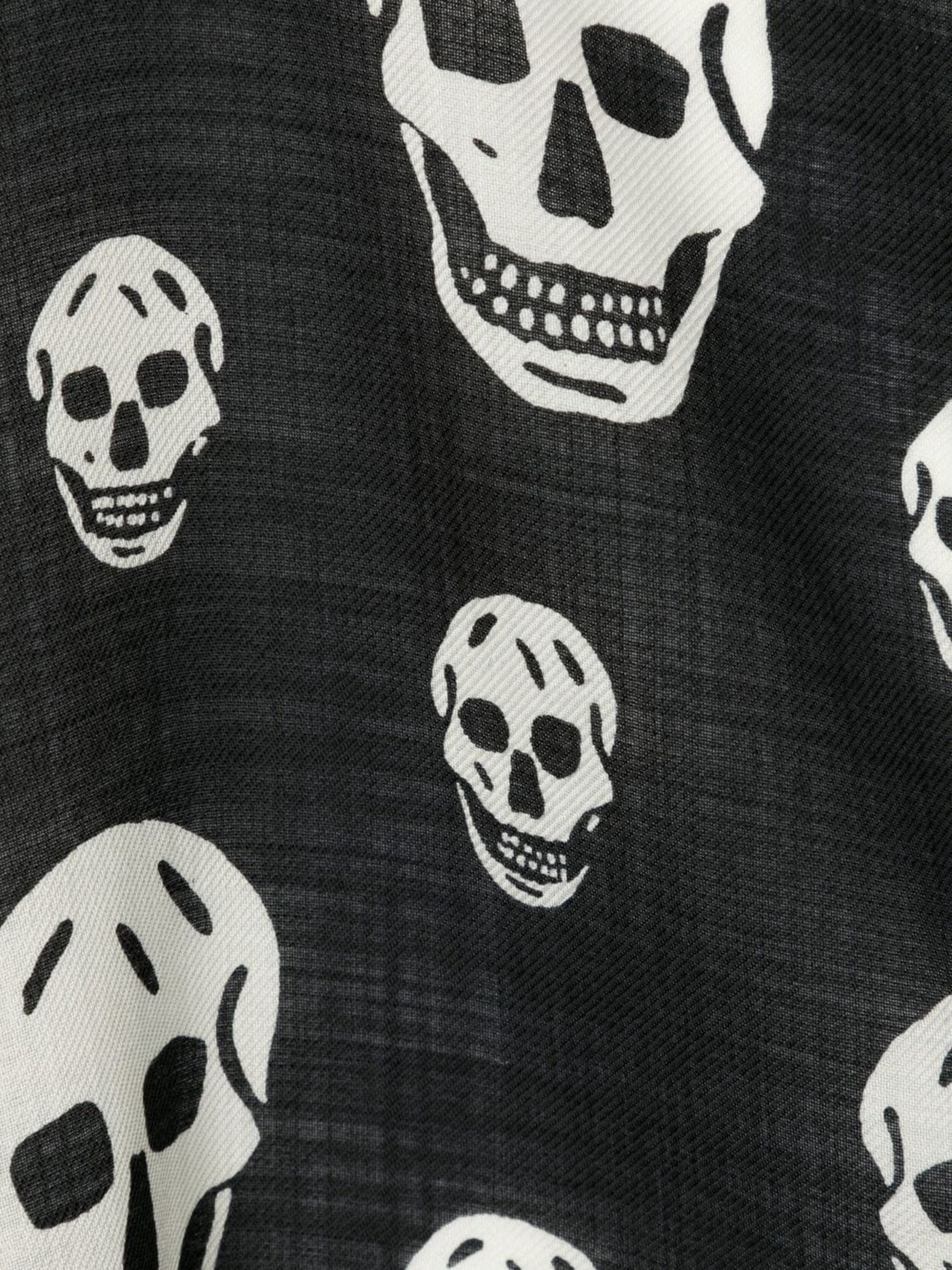 Black Wool Skull Print Scarf - 3
