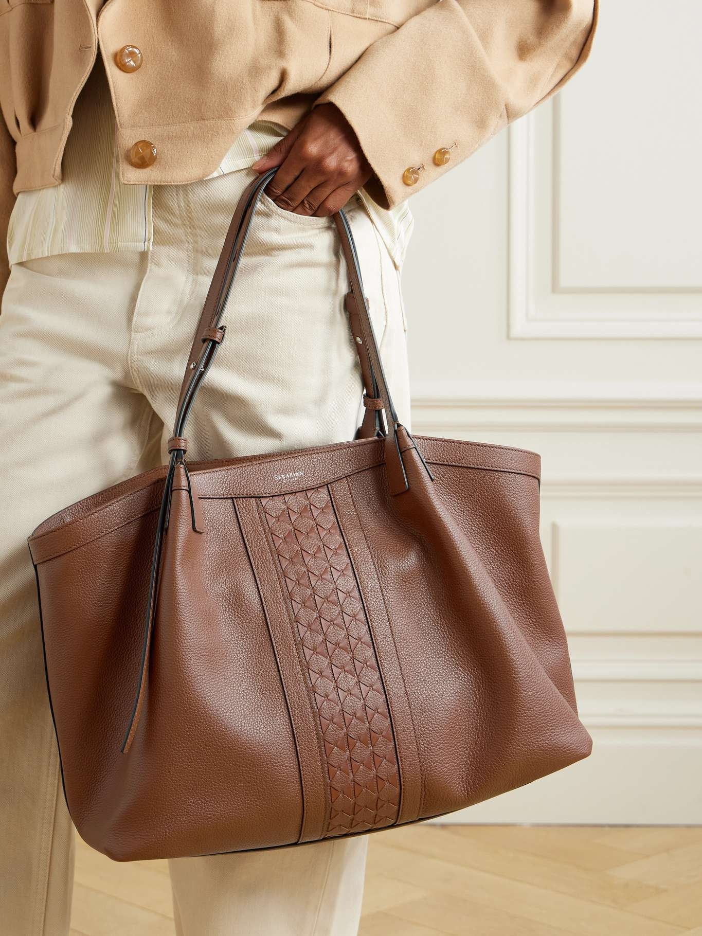 Secret textured-leather tote Brown - 2