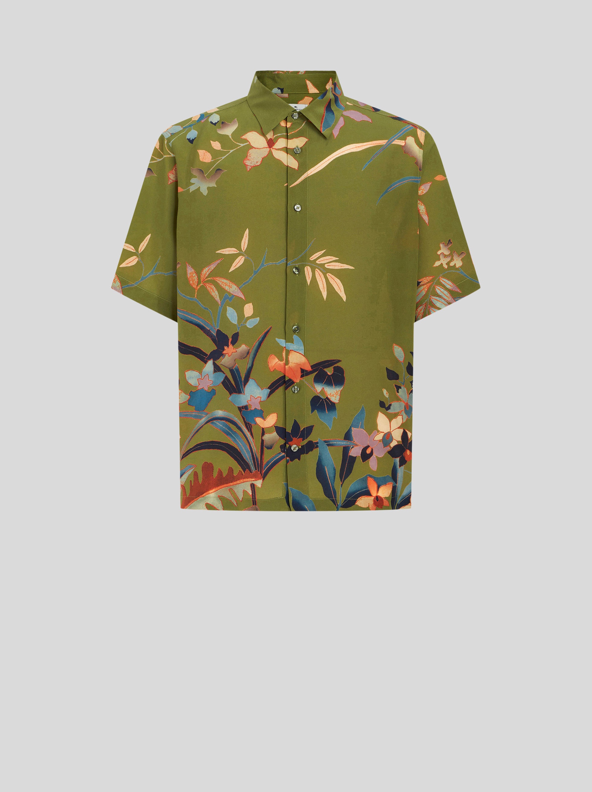 SHORT-SLEEVED LEAFY SILK SHIRT - 1