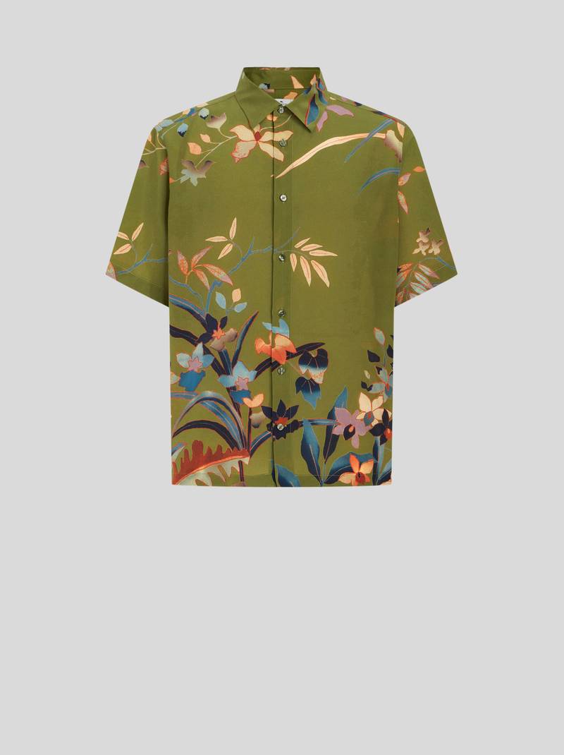 SHORT-SLEEVED LEAFY SILK SHIRT - 1