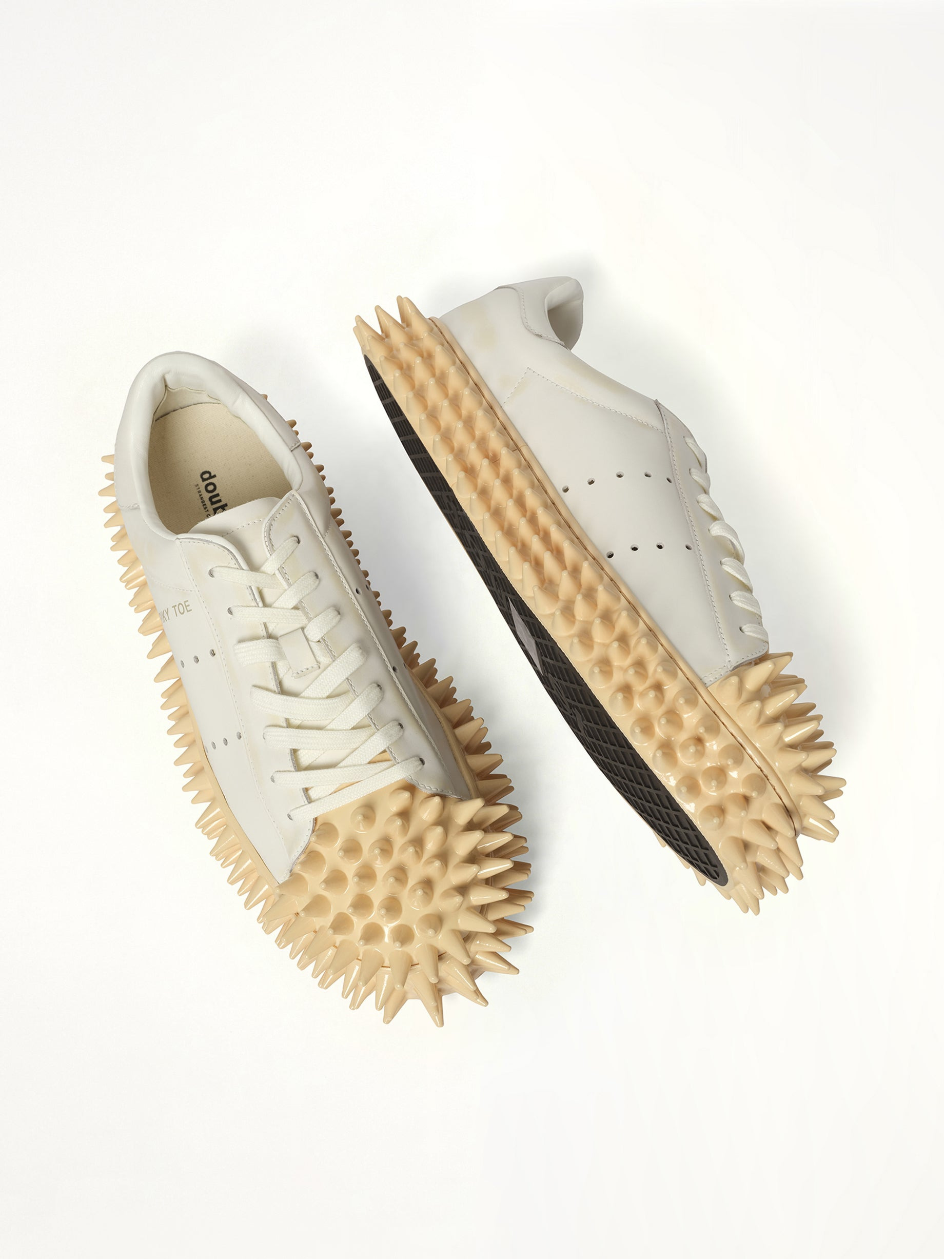 Spiky Leather Sneaker in White - 4