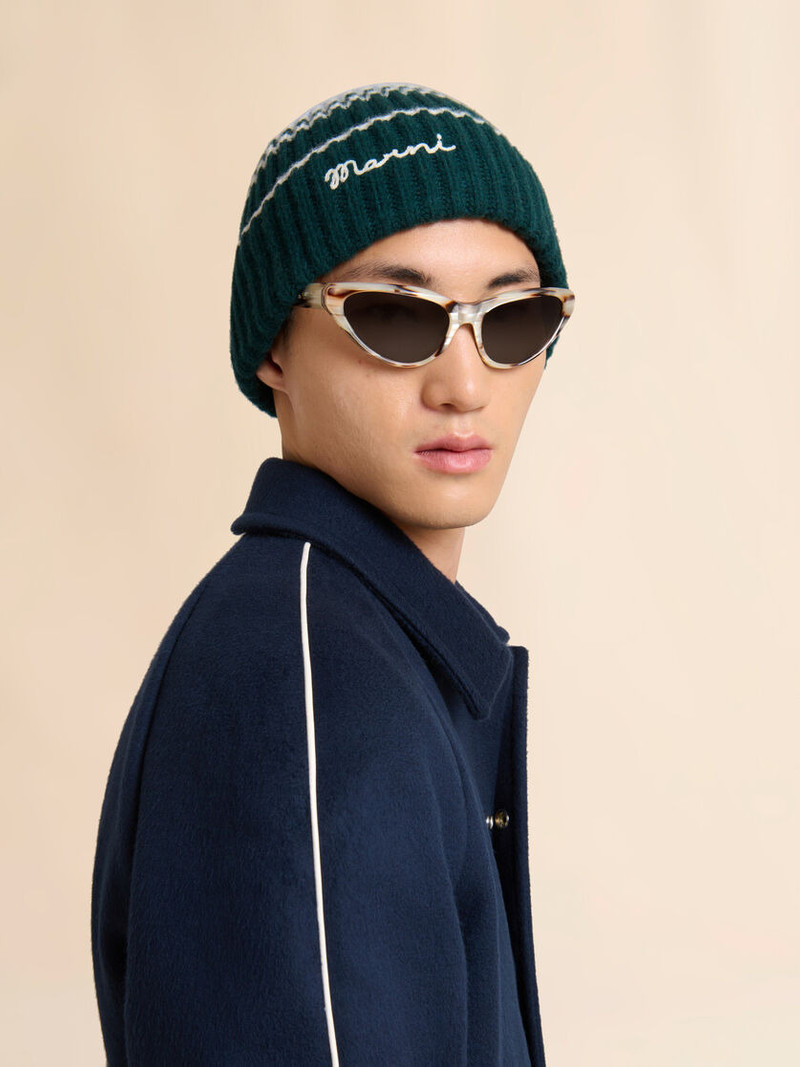 Marni LIGHT BLUE WOOL-CASHMERE FISHERMAN'S RIB BEANIE outlook