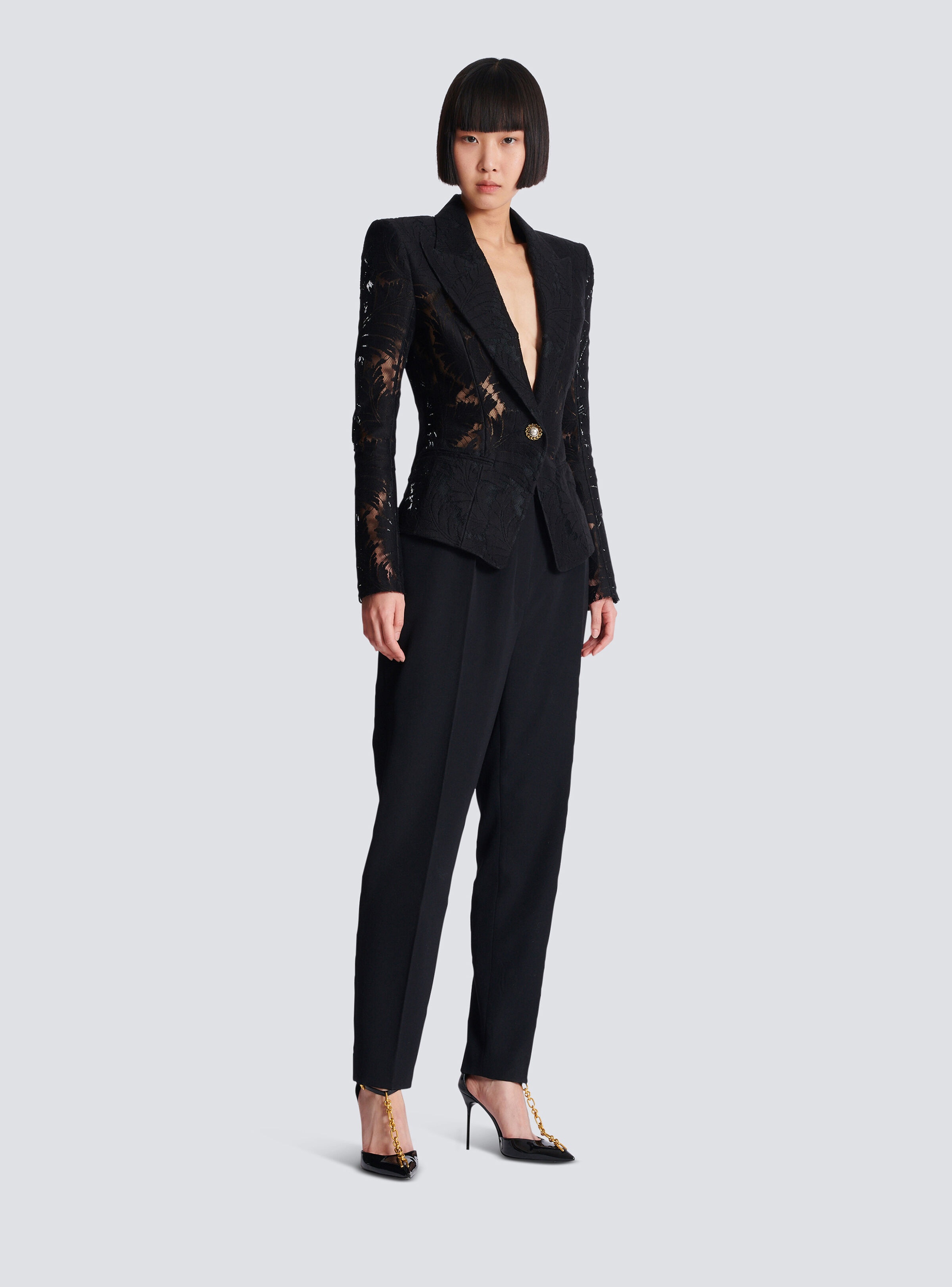 1-button fitted lace jacket - 3