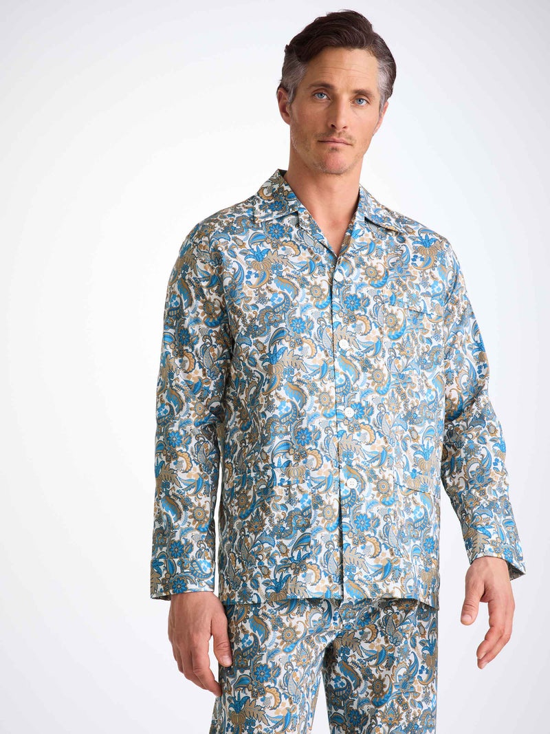 Men's Classic Fit Pajamas Cotton Batiste White Jungle Paisley Print - 3
