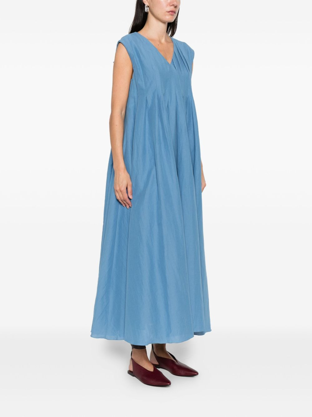 pleated V-neck dress - 3