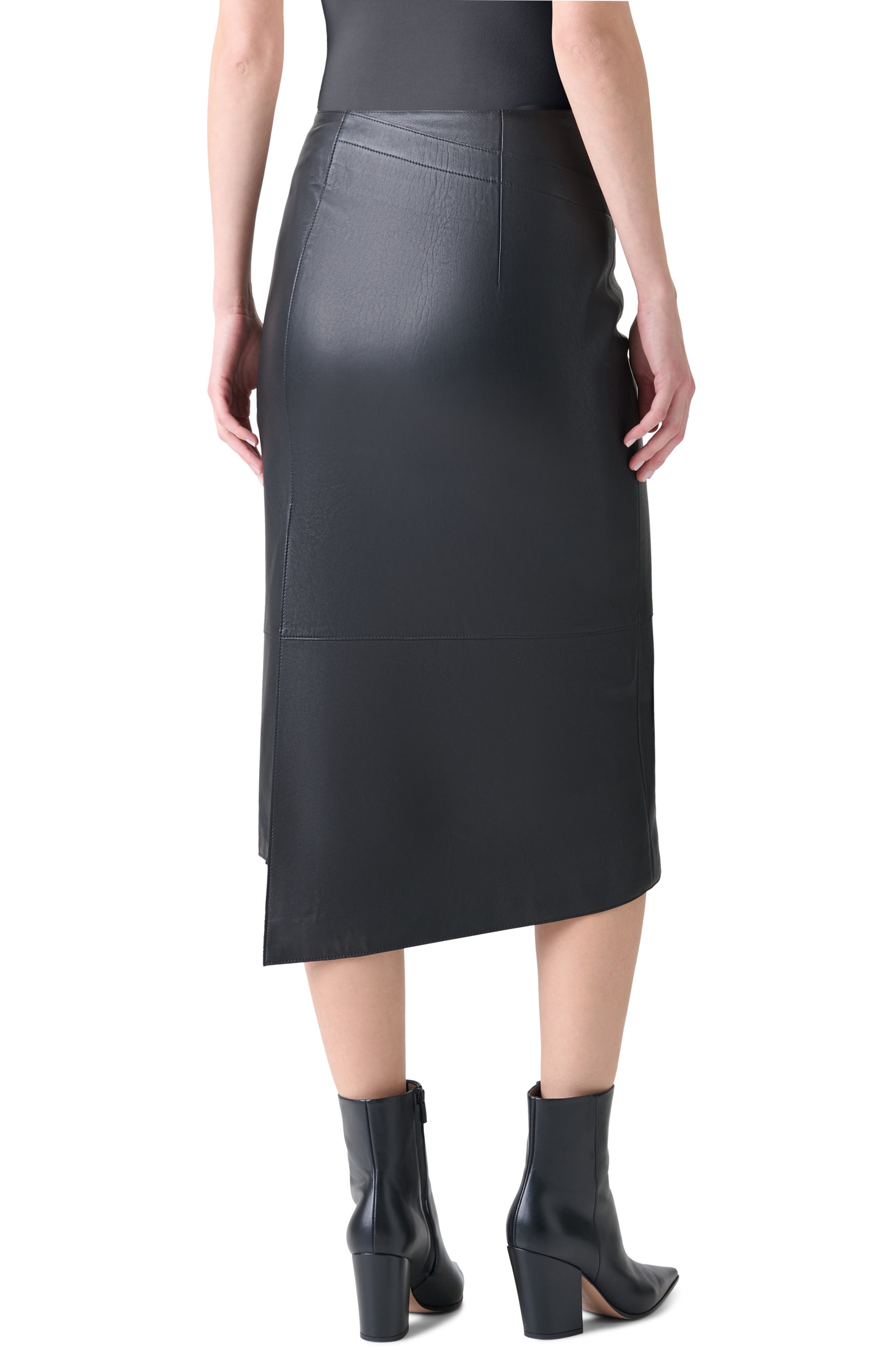 Akris Lambskin Leather Asymmetric Midi Skirt in Black at Nordstrom - 2