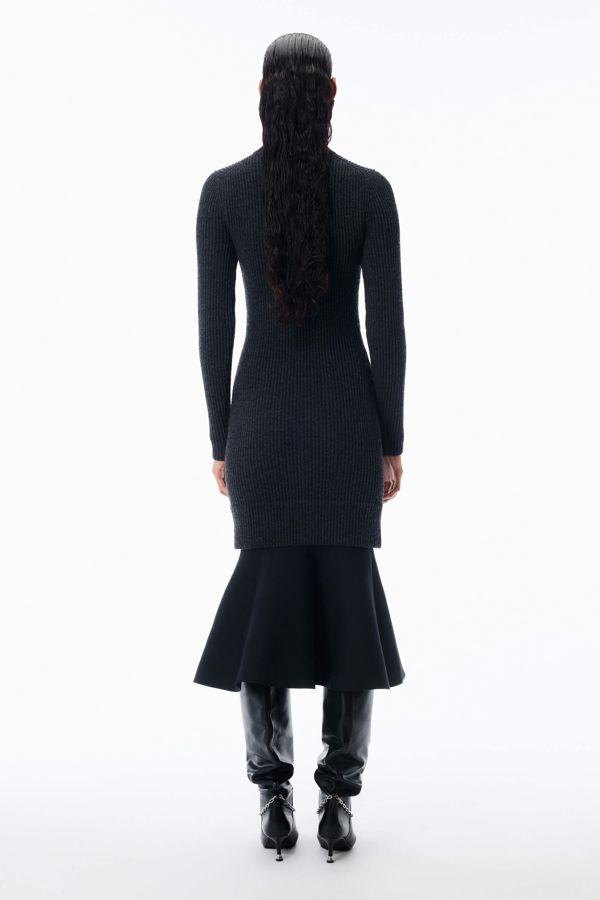 Ribbed Long-Sleeve Dress in Wool - 4