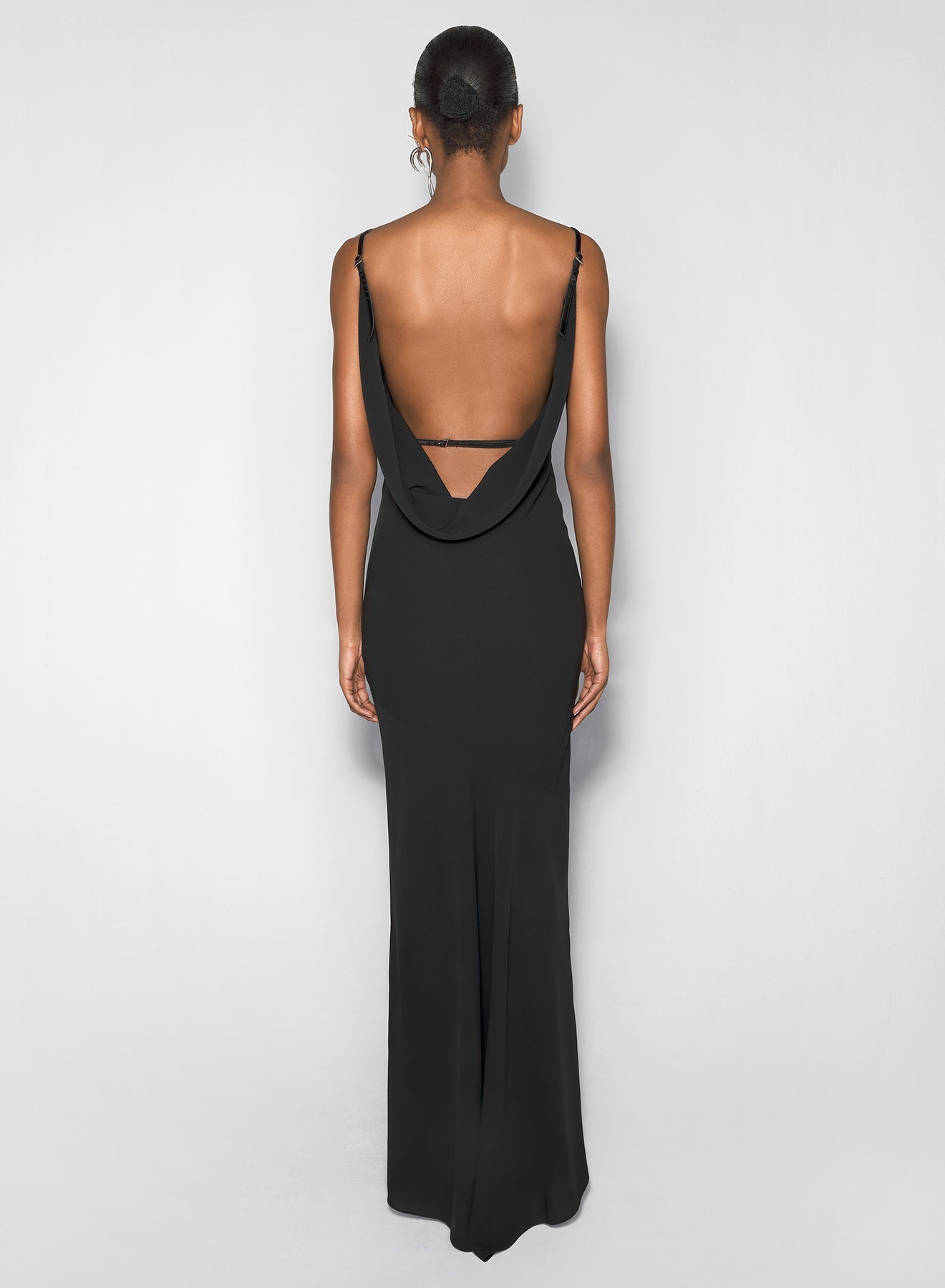 black leather harness backless crepe gown - 4