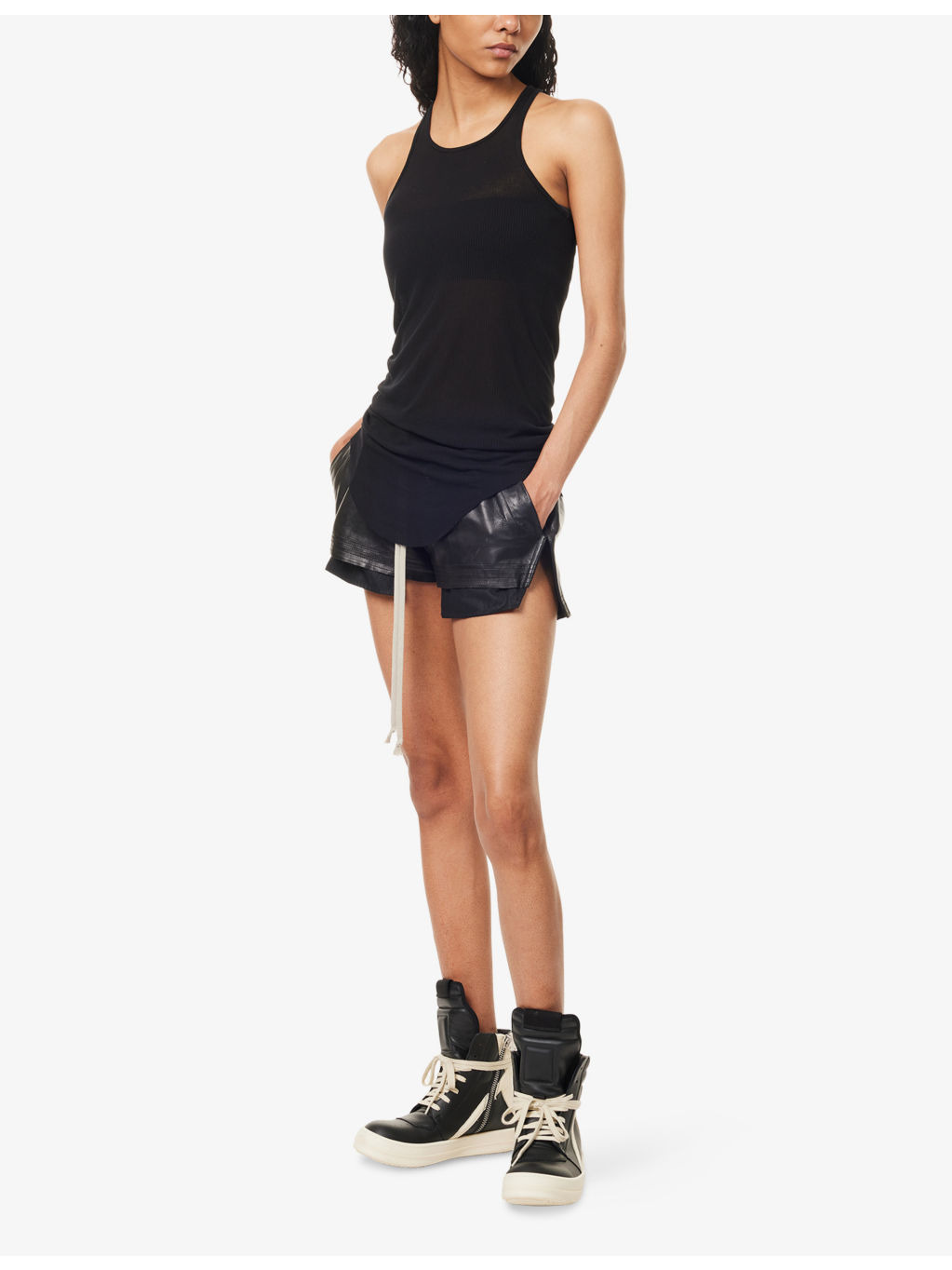 Basic Ribbed Woven-Blend Top - 2