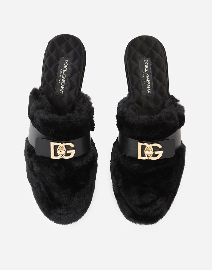 Faux fur slippers with DG logo - 4