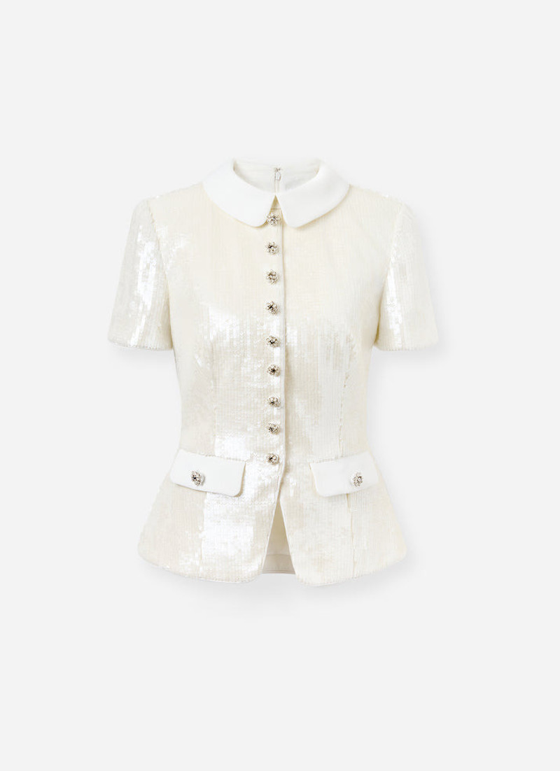 White Sequin Tailored Top 6