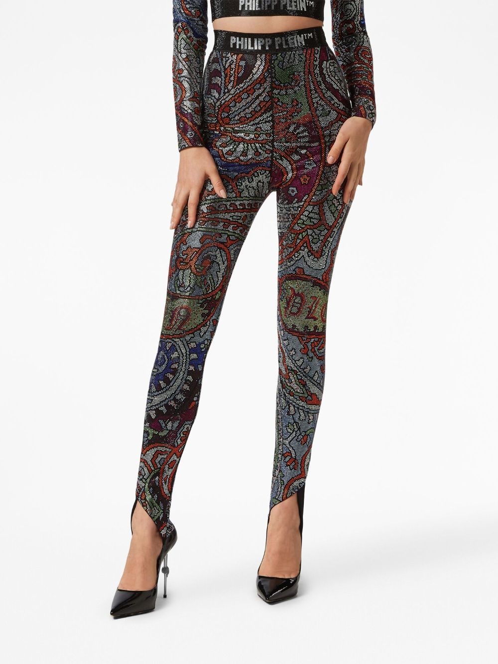 paisley rhinestone-embellished leggings - 4