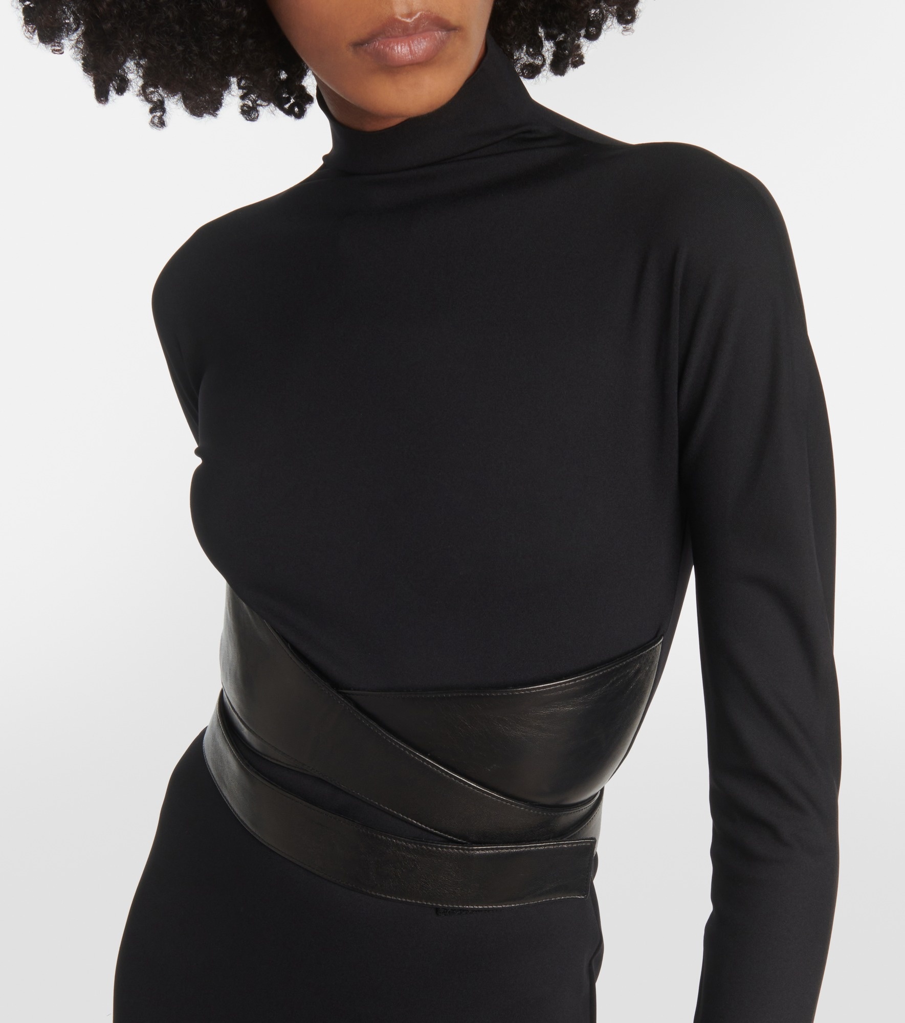 Leather-trimmed jersey maxi dress - 4