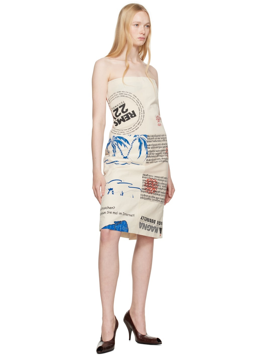 Beige Regenerated Tote Bags Bustier Midi Dress - 4
