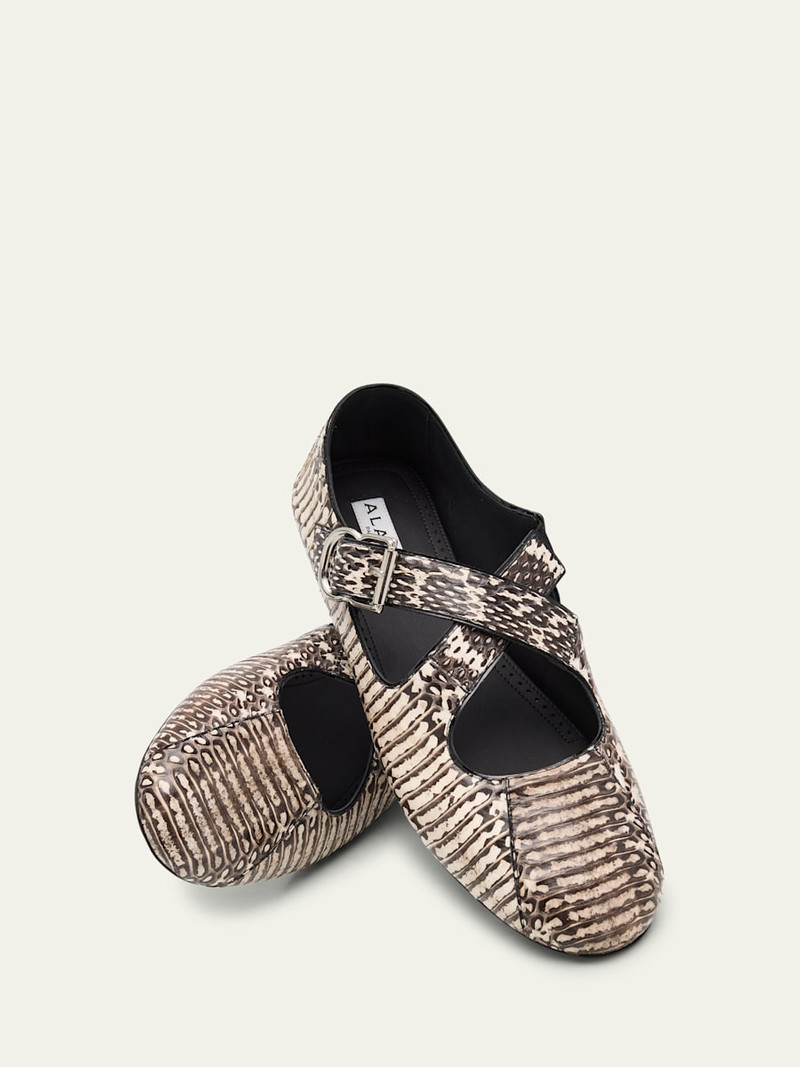 Alaïa Snakeskin Leather Pattern Cross Ballerina Flats outlook