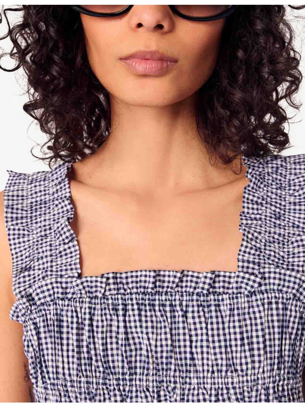 Gingham-Print Sleeveless Smocked Crop Top - 5