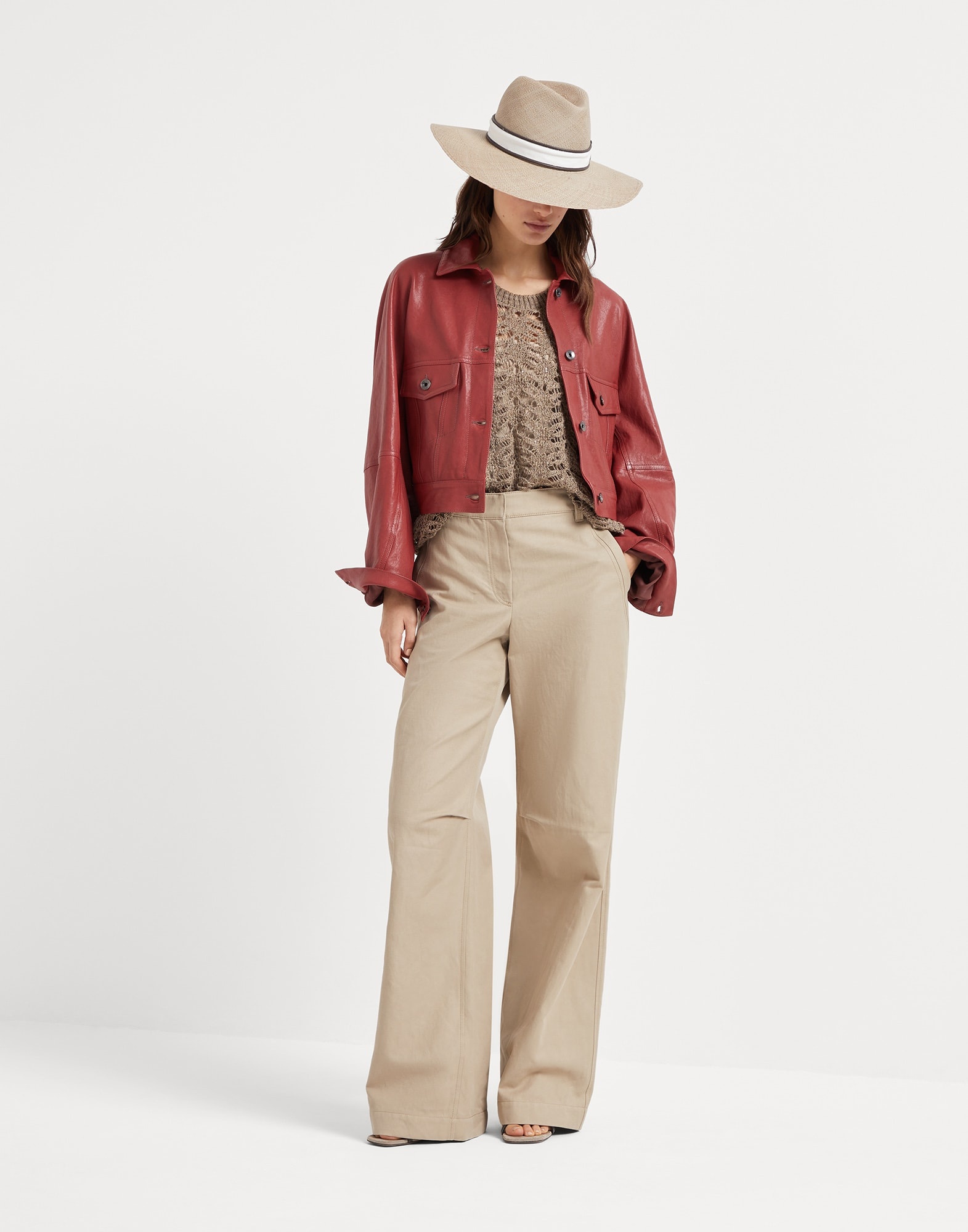 Polished leather outerwear jacket with monili - 5