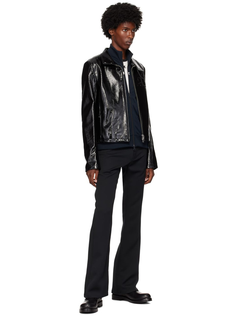 courrèges Black Zipped Vinyl Biker Jacket outlook