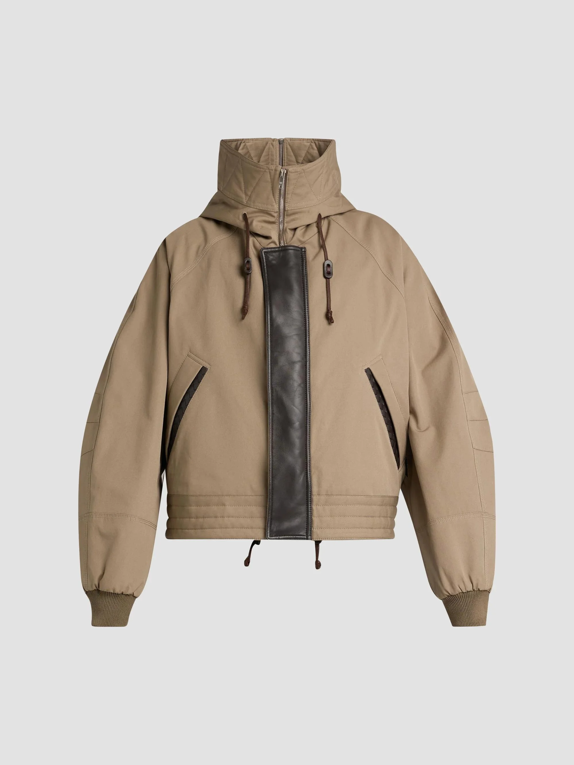 Men's Cotton Canvas & Leather Padded Jacket - Desert Taupe - 1