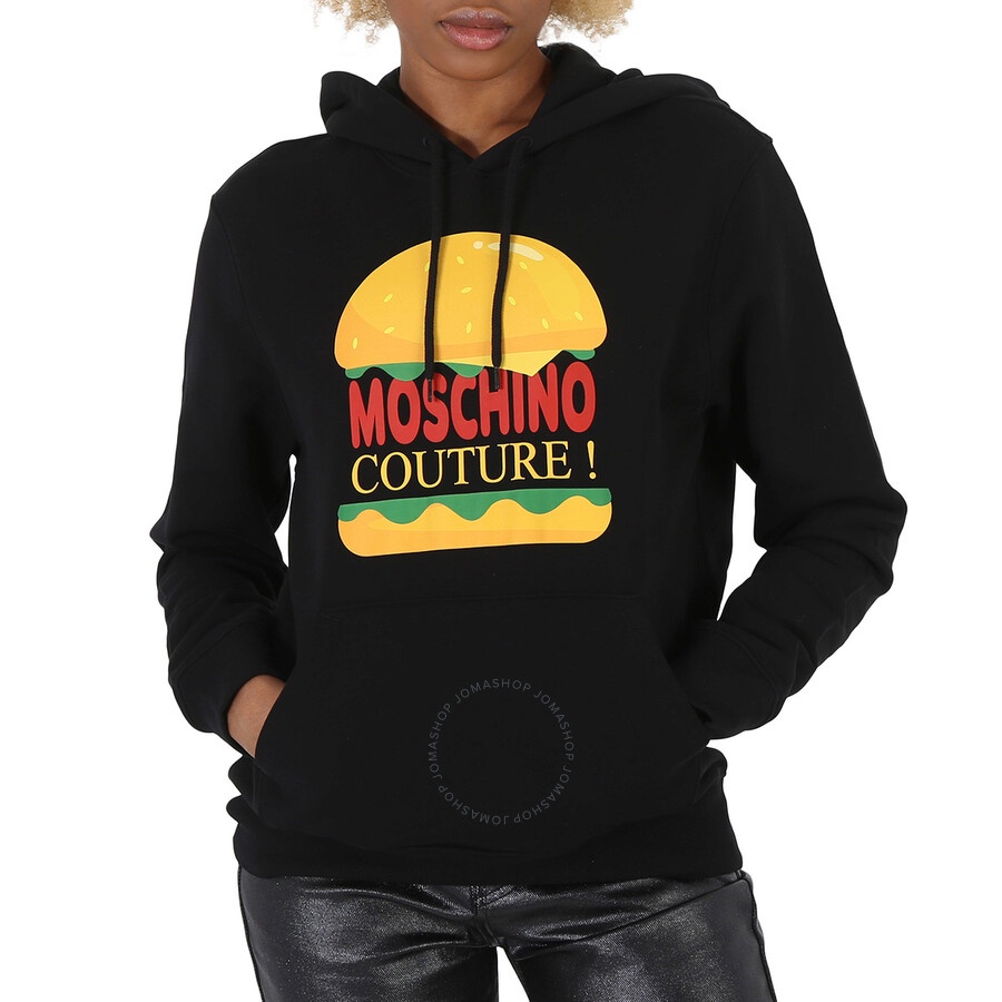 Moschino Black Cotton Burger Logo Print Hoodie - 3