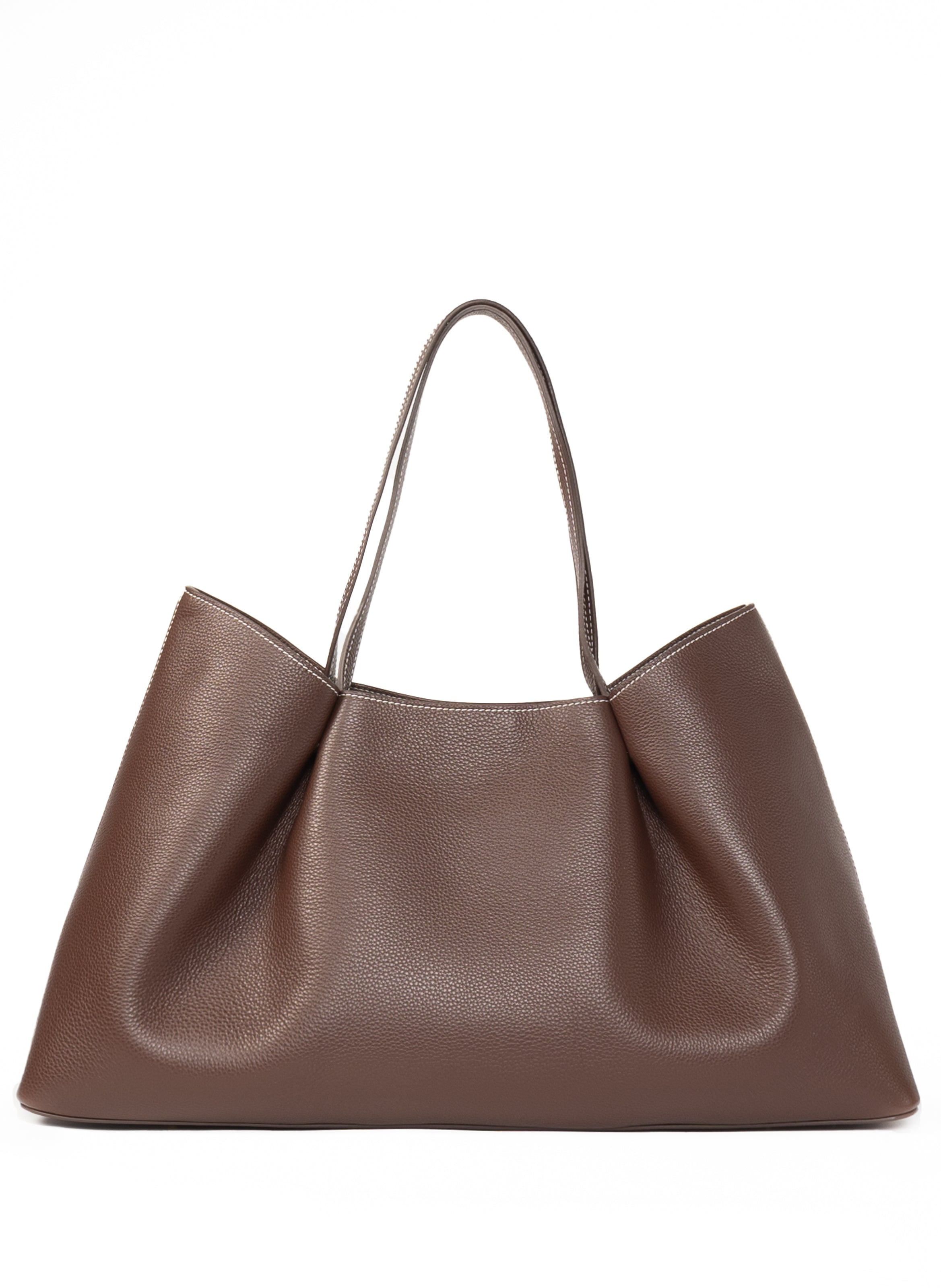 Dimple Tote Pebbled Leather Dark Brown/White Stitches PRE-ORDER DELIVERY IN 3 WEEKS - 1