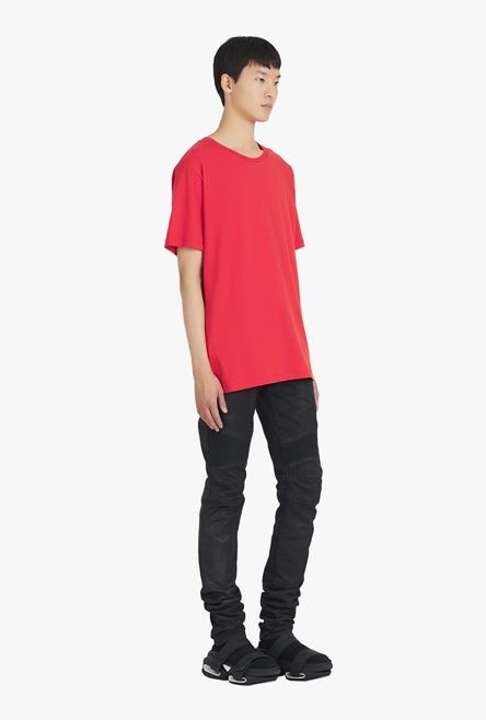 Oversized red eco-designed cotton T-shirt with white Balmain logo print - 7