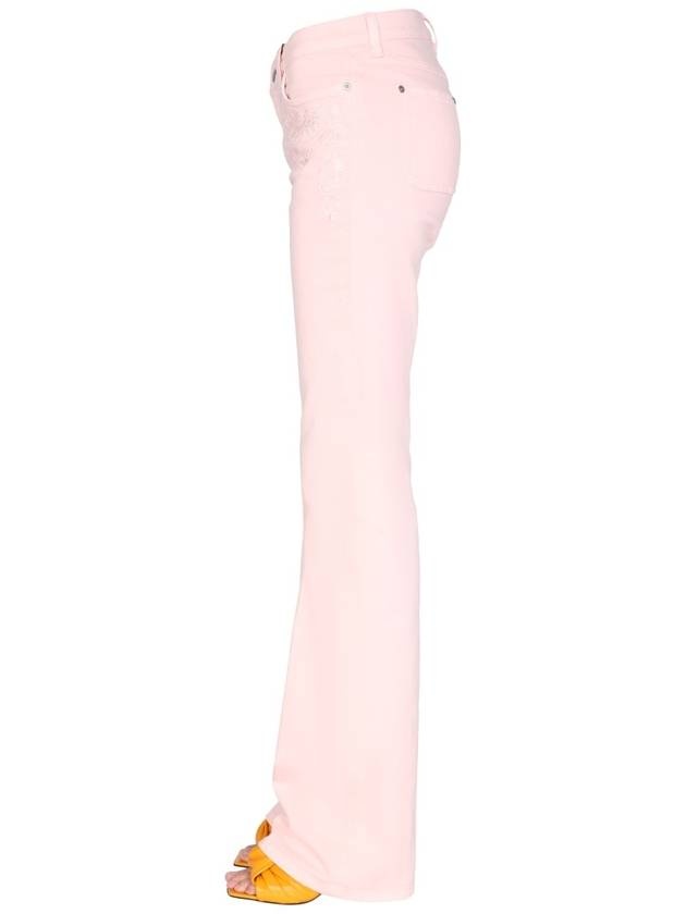 Women's Embroidered Flower Detail Straight Jeans Pink - 4
