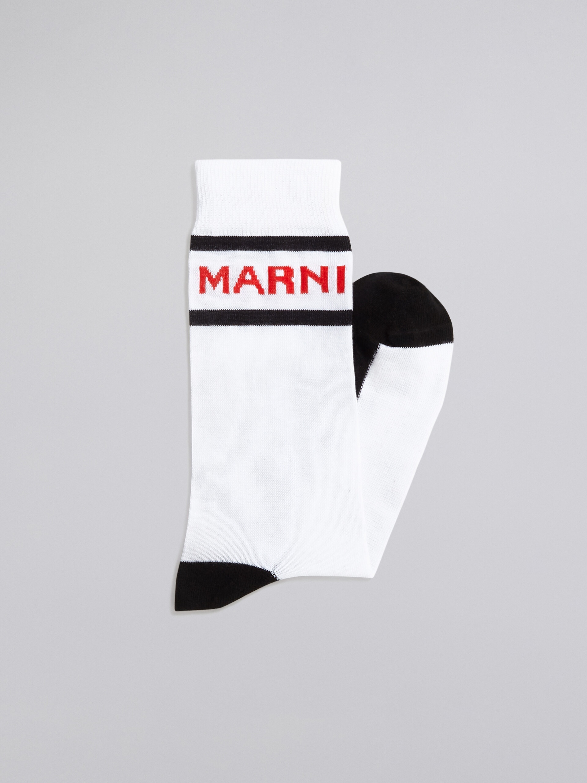 WHITE COTTON AND NYLON LOGO SOCK - 2