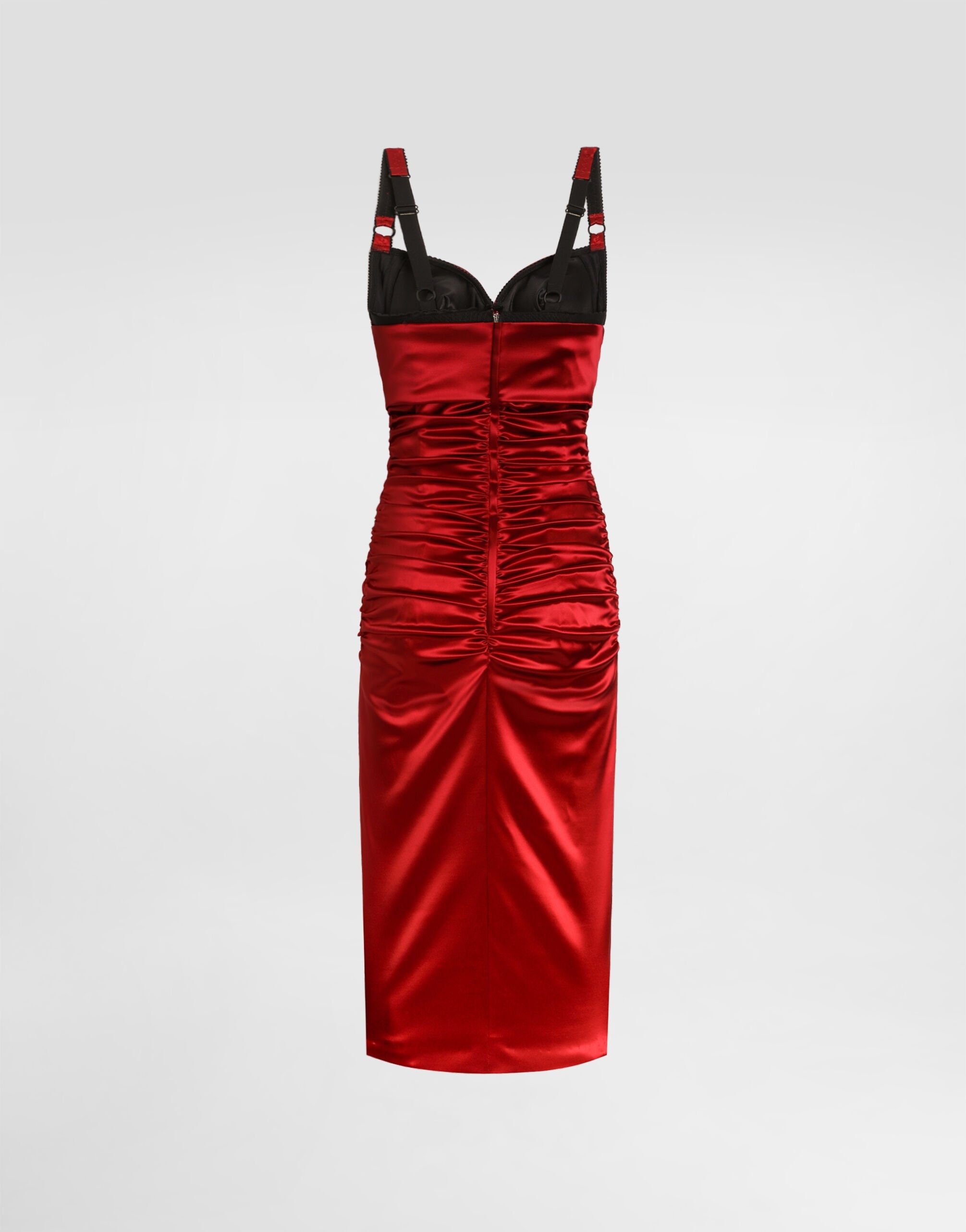 Draped satin calf-length dress with conical cups - 5