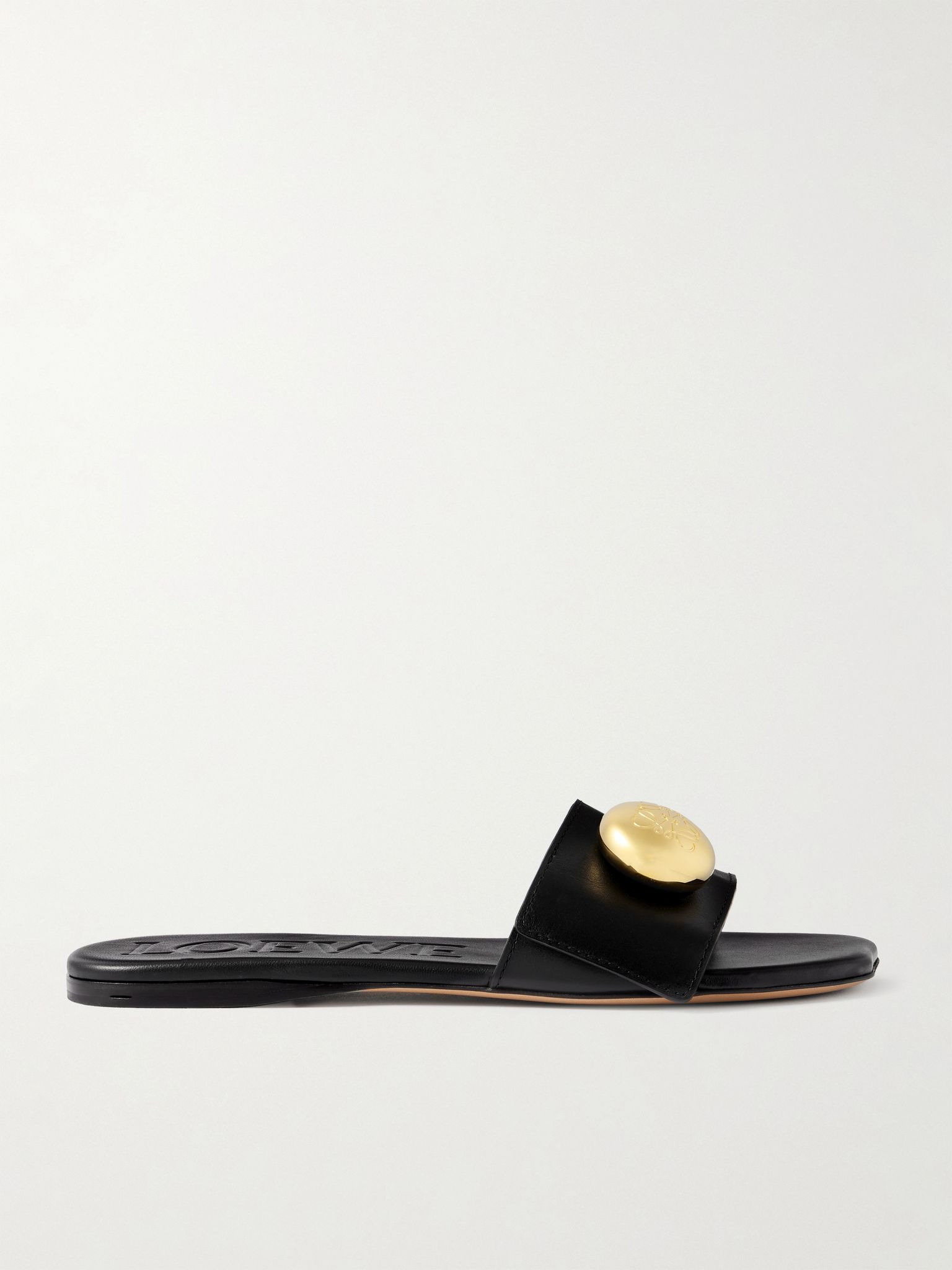 Pebble embellished leather slides Black - 1