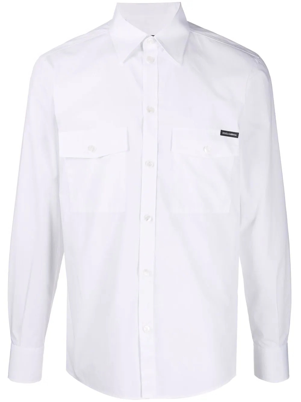 logo-tag cotton shirt - 1