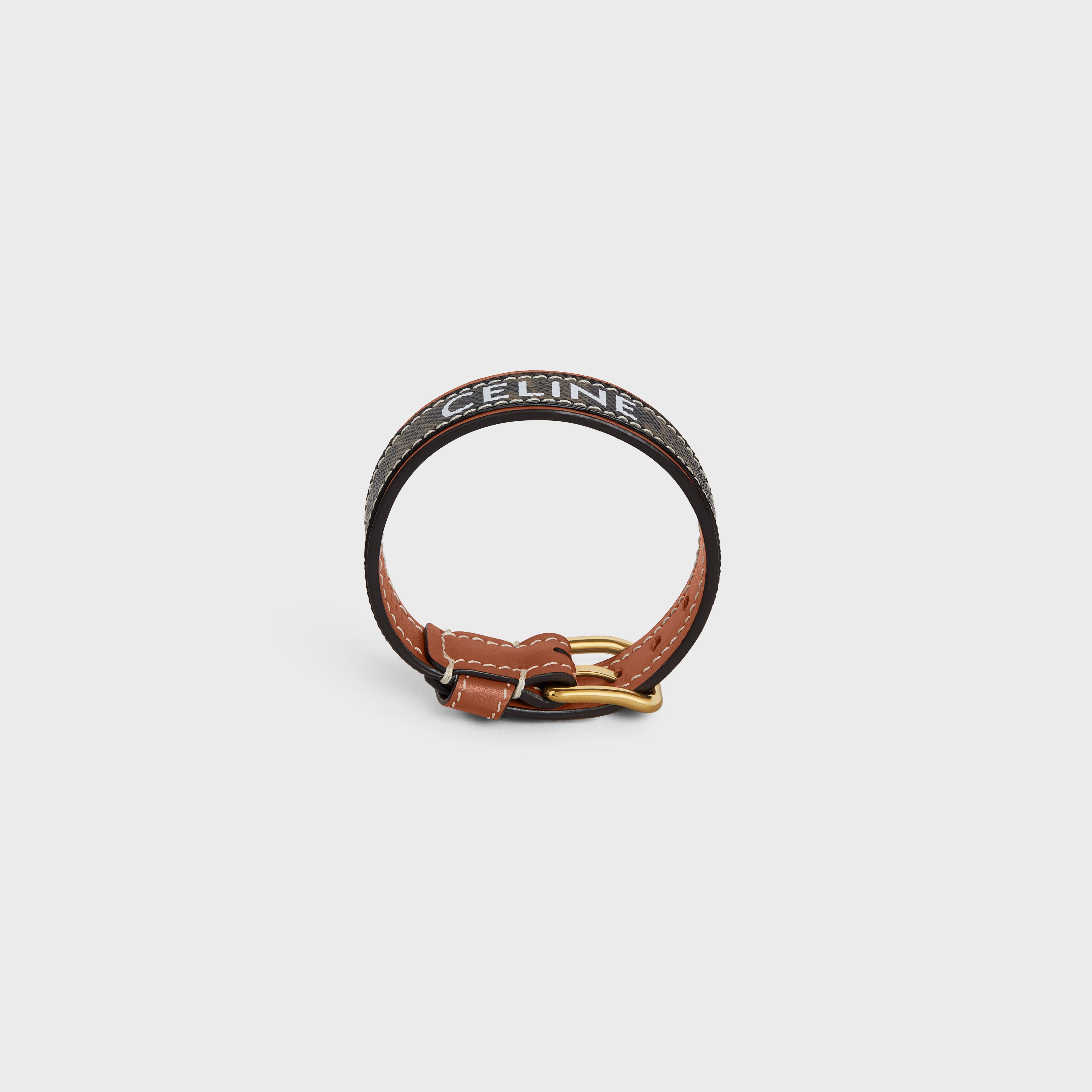 Triomphe Canvas Leather Bracelet in Brass with Gold Finish, Calfskin and Canvas - 1