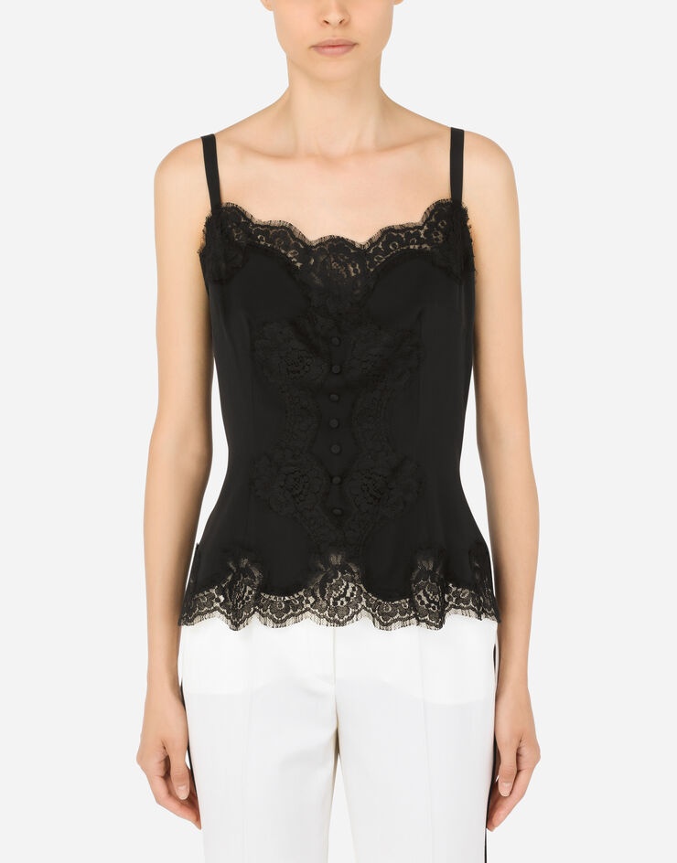 Strappy charmeuse top with lace details - 1