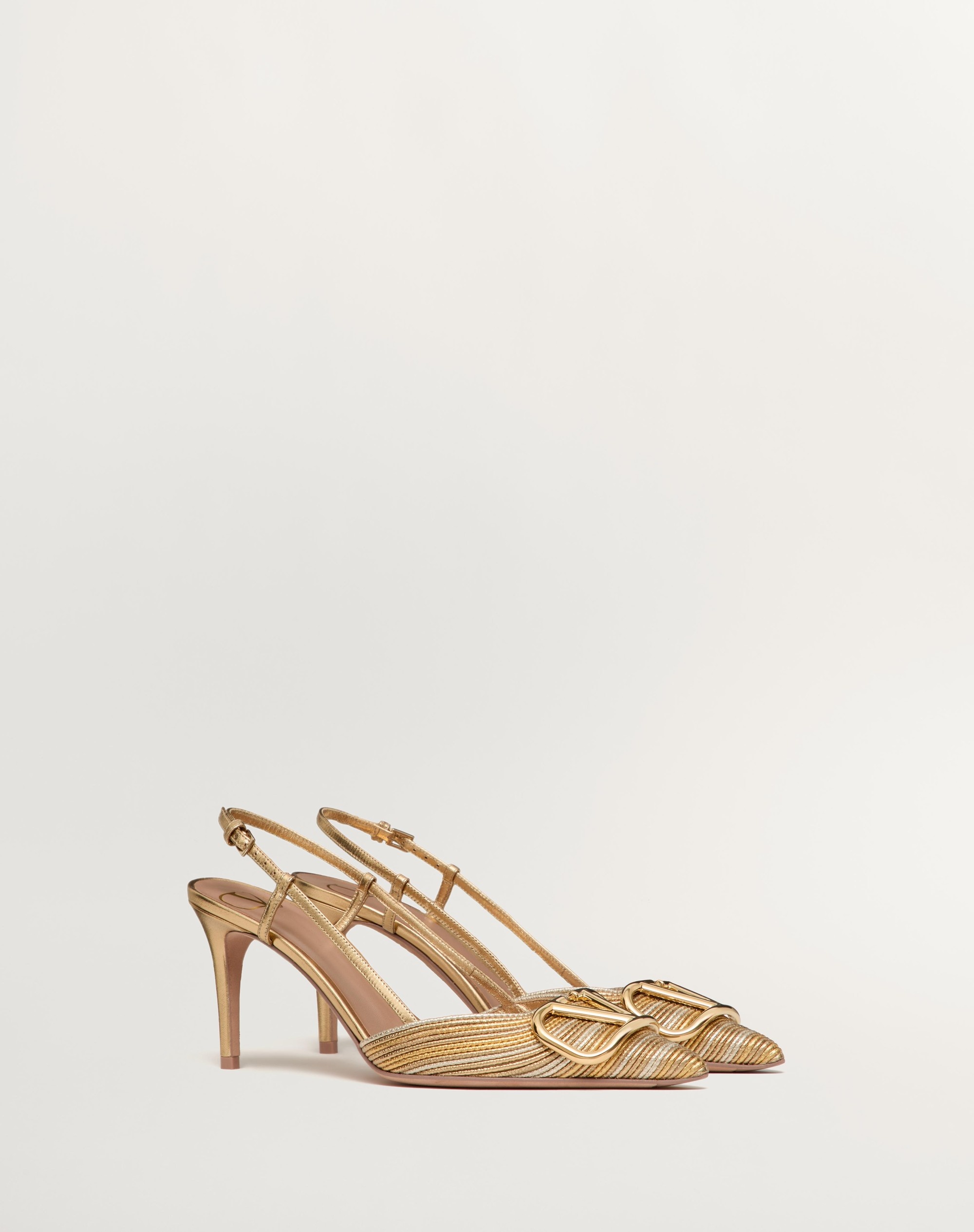 VLOGO SIGNATURE METALLIC SLINGBACK PUMPS WITH CORNELY EMBROIDERY 80MM - 2