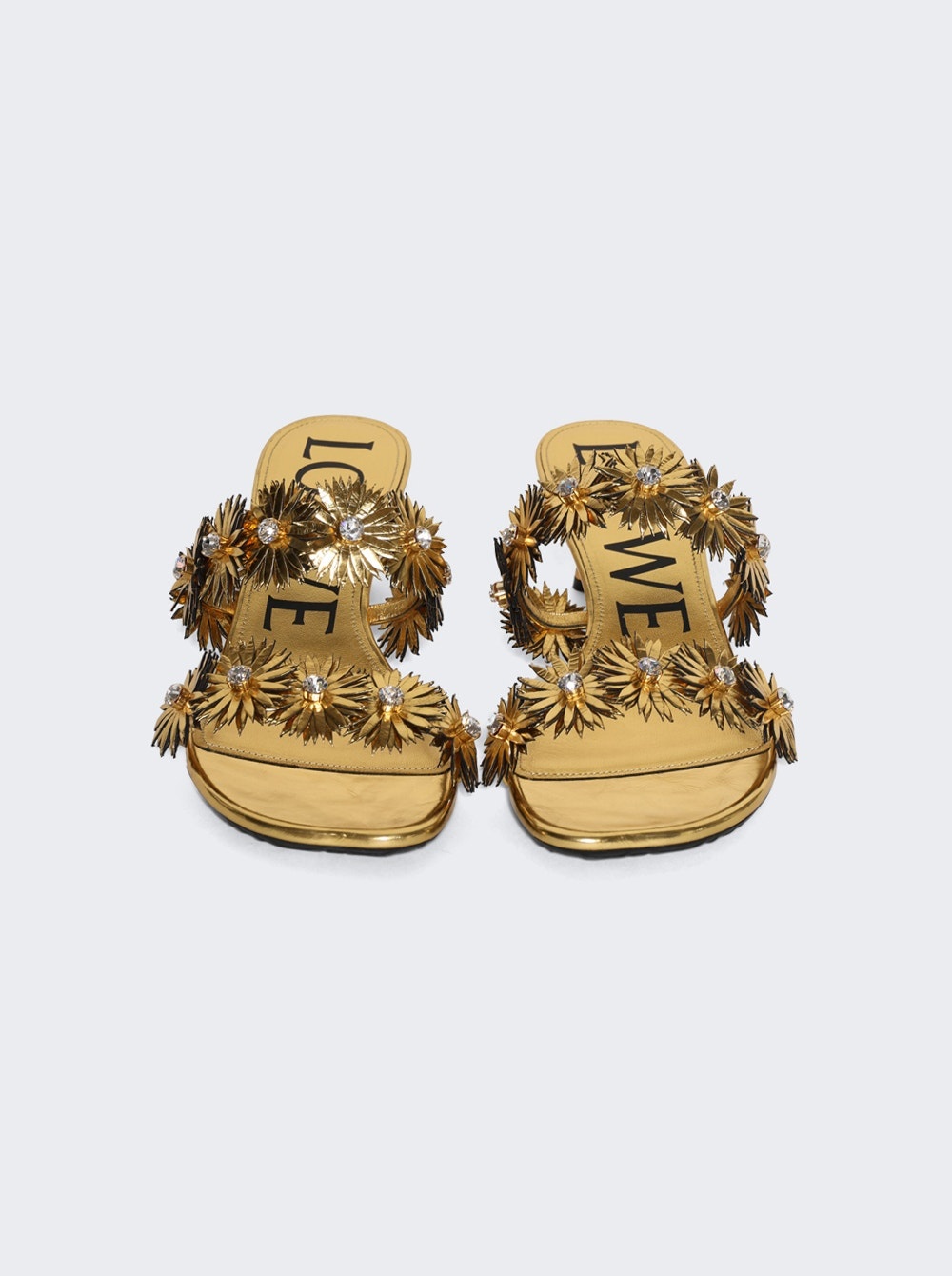 Paula's Ibiza Petal Flower Sandals In Calfskin And Crystal Gold - 5