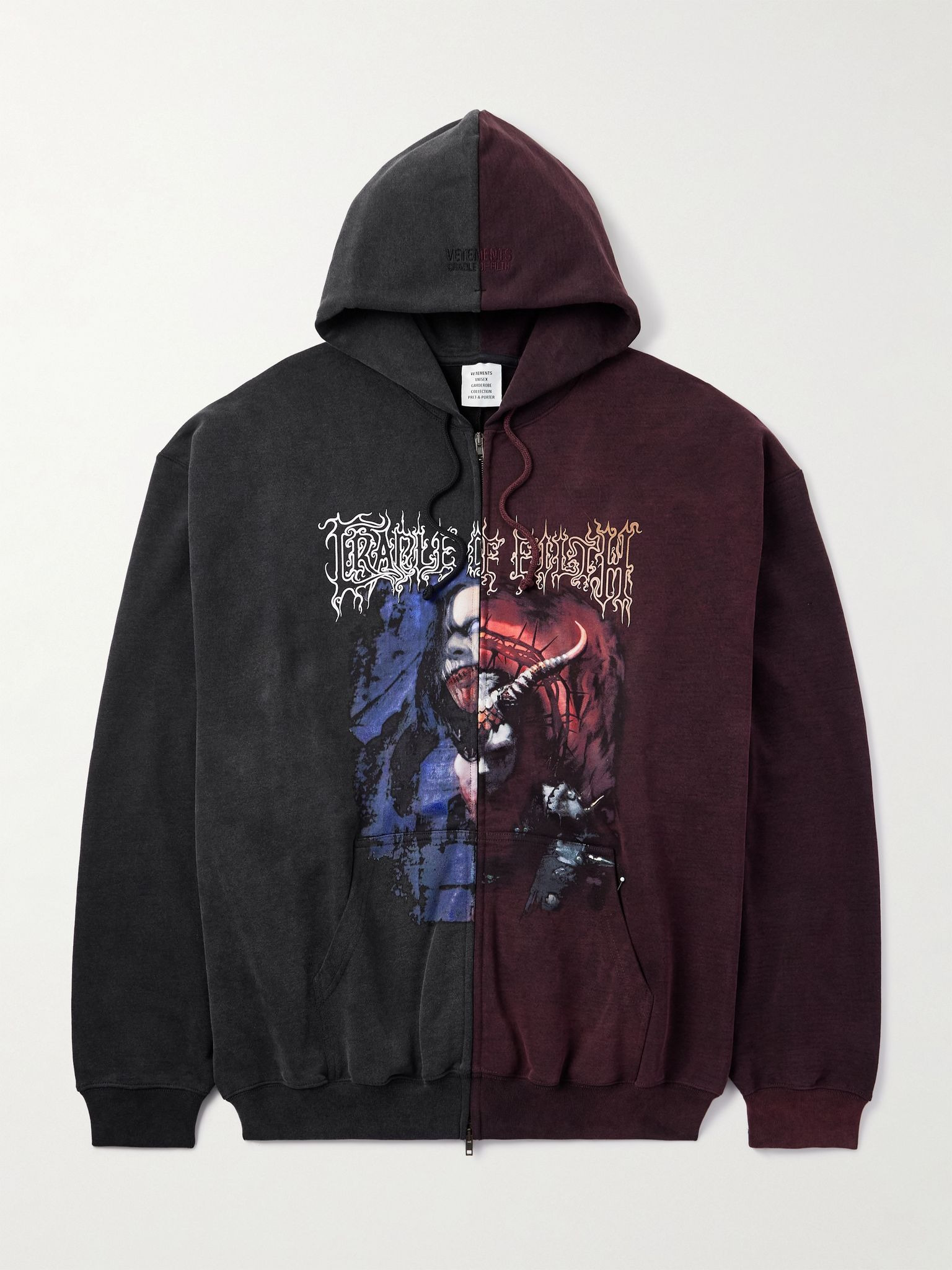 + Cradle of Filth Oversized Panelled Cotton-Blend Jersey Zip-Up Hoodie Red - 1