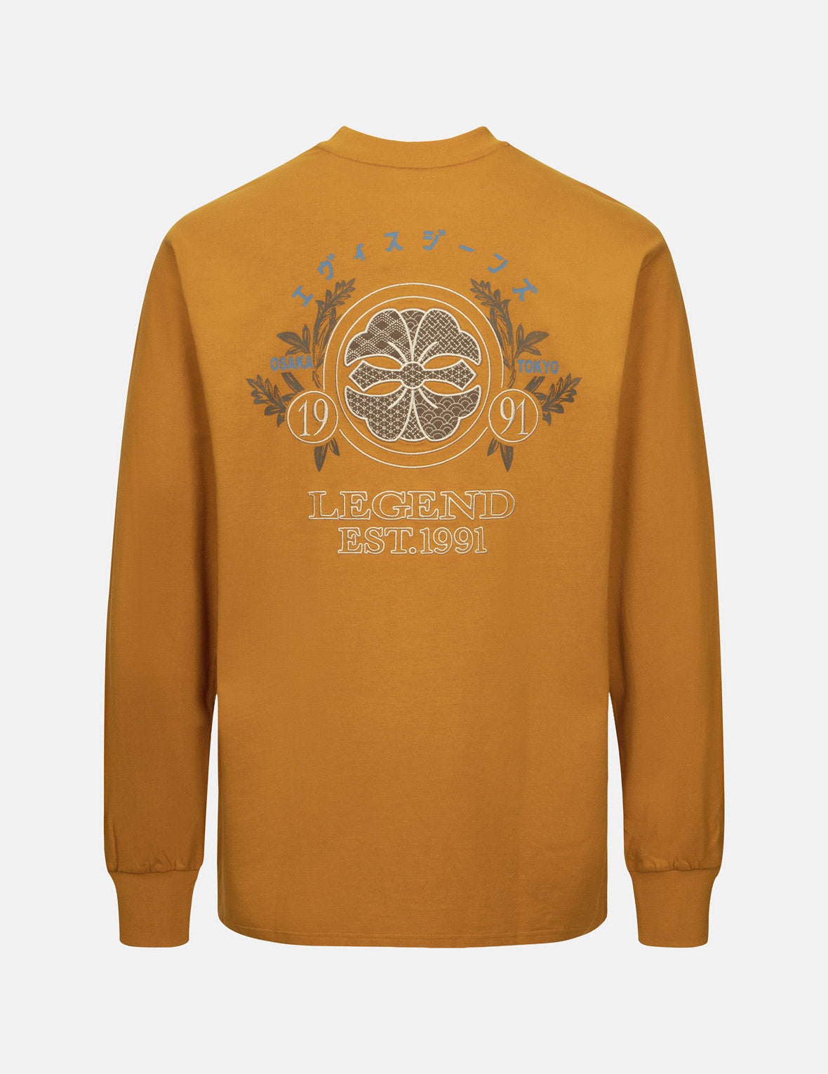 Kamon Embroidery and Logo Print Fashion Fit Long-Sleeve T-shirt - 2