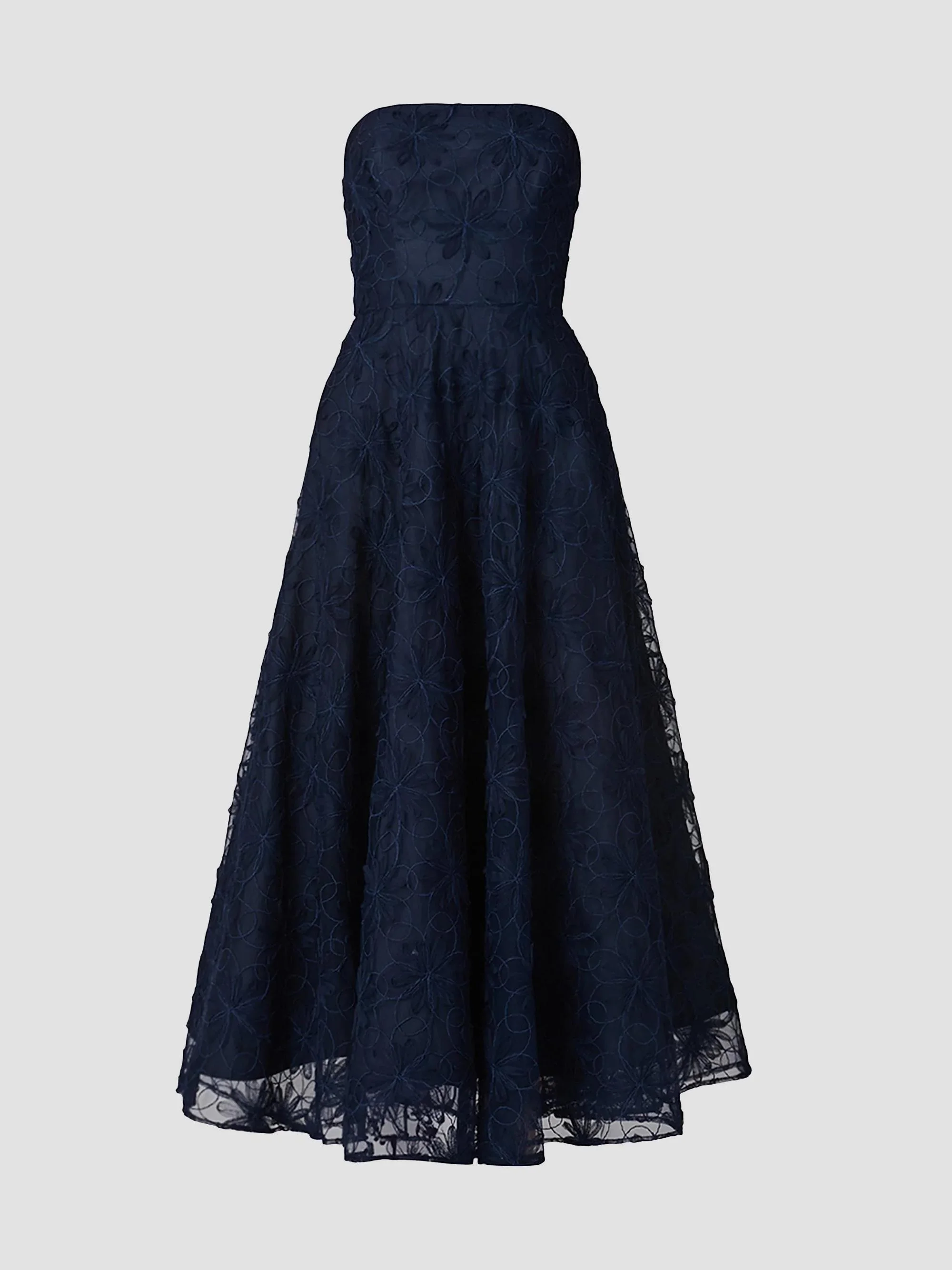 Women's McCall Floral Embroidered Strapless Tea-Length Dress - Navy - 1