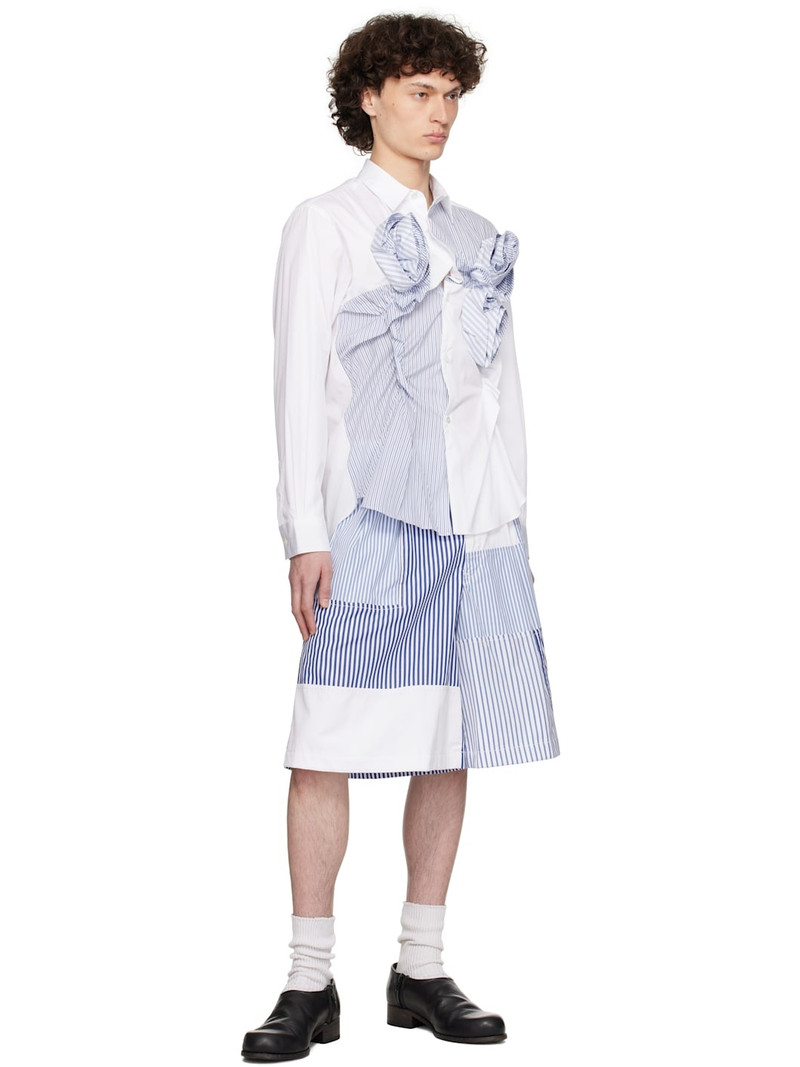 Comme des Garçons SHIRT White & Navy Patchwork Striped Shorts outlook