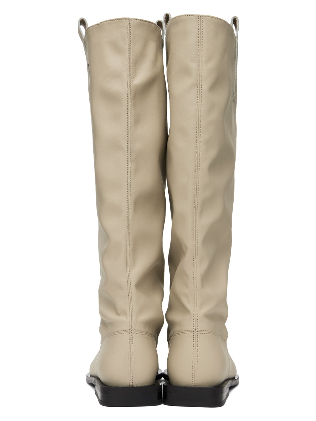 Beige Western Loose Flat Tubular Boots - 2