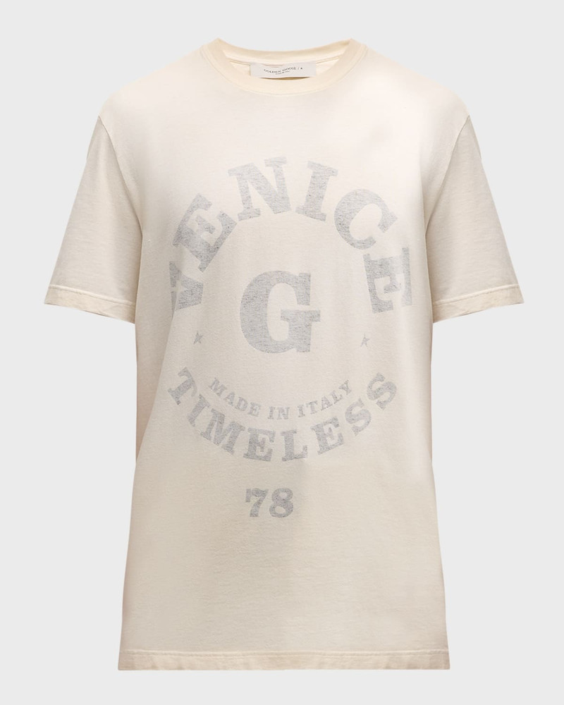 Golden Goose Men’s cotton T-shirt in aged white with faded lettering outlook