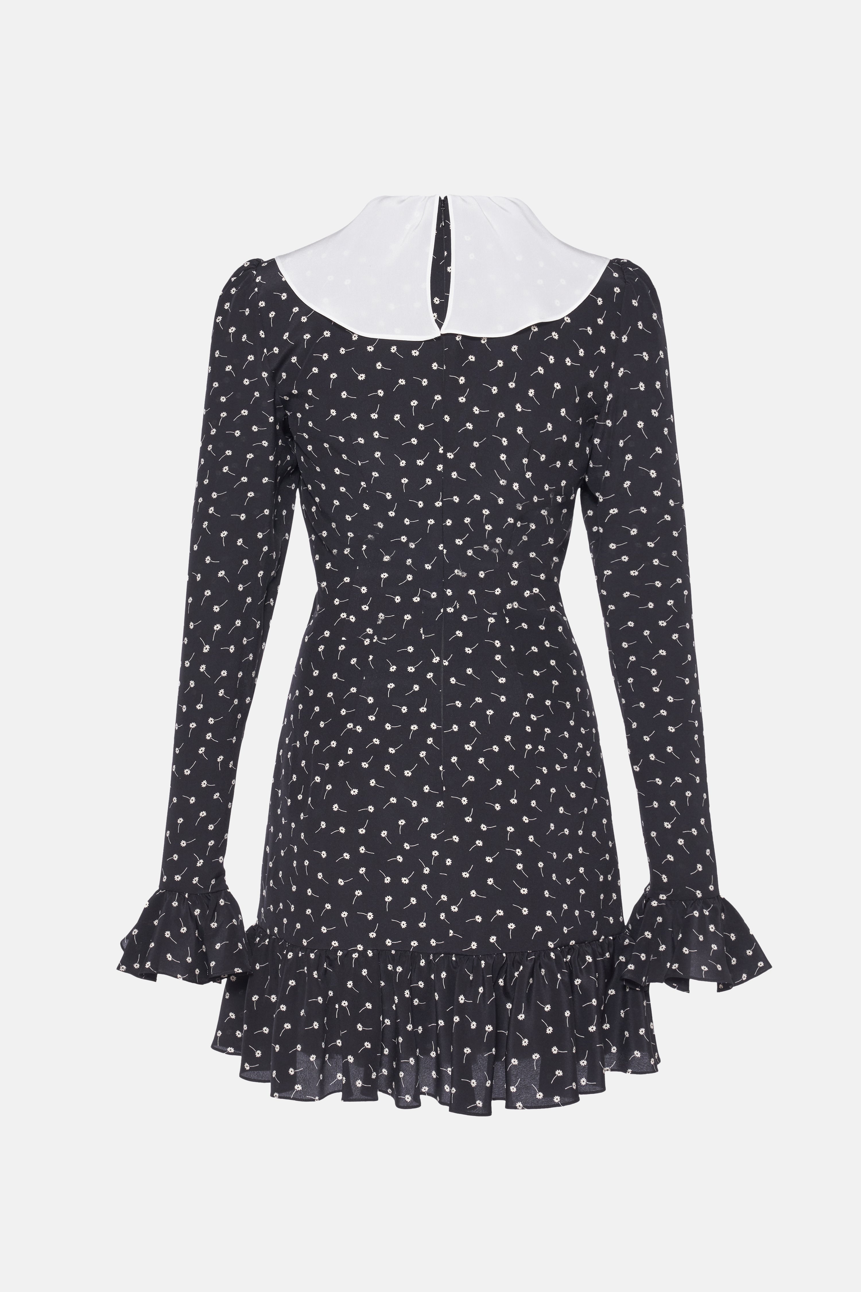DAISY PRINT SILK MINI DRESS WITH VOLANT AND BOW - 2