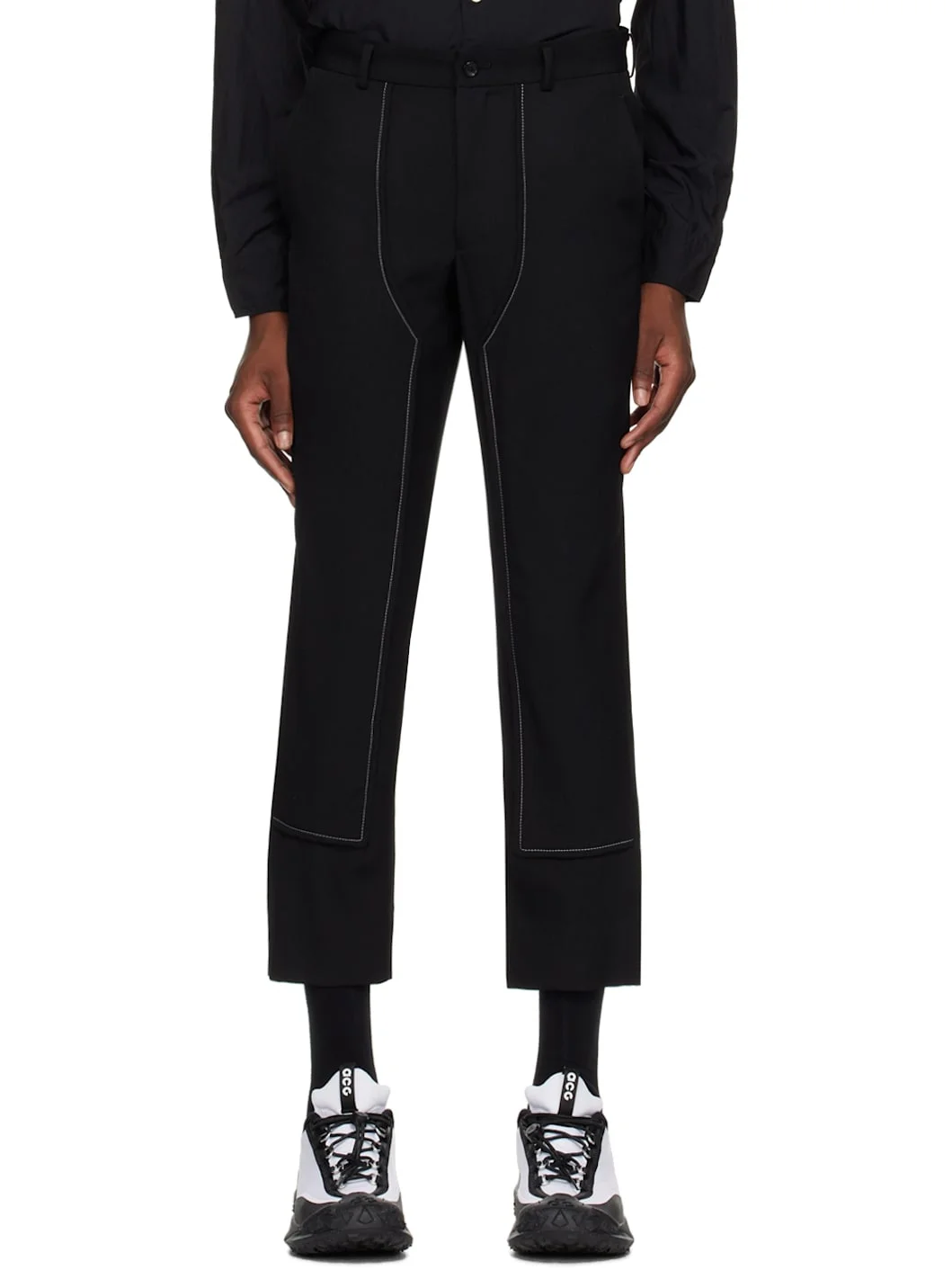 Comme des Garçons Black Gabardine Contrast Stitch Pant - 1