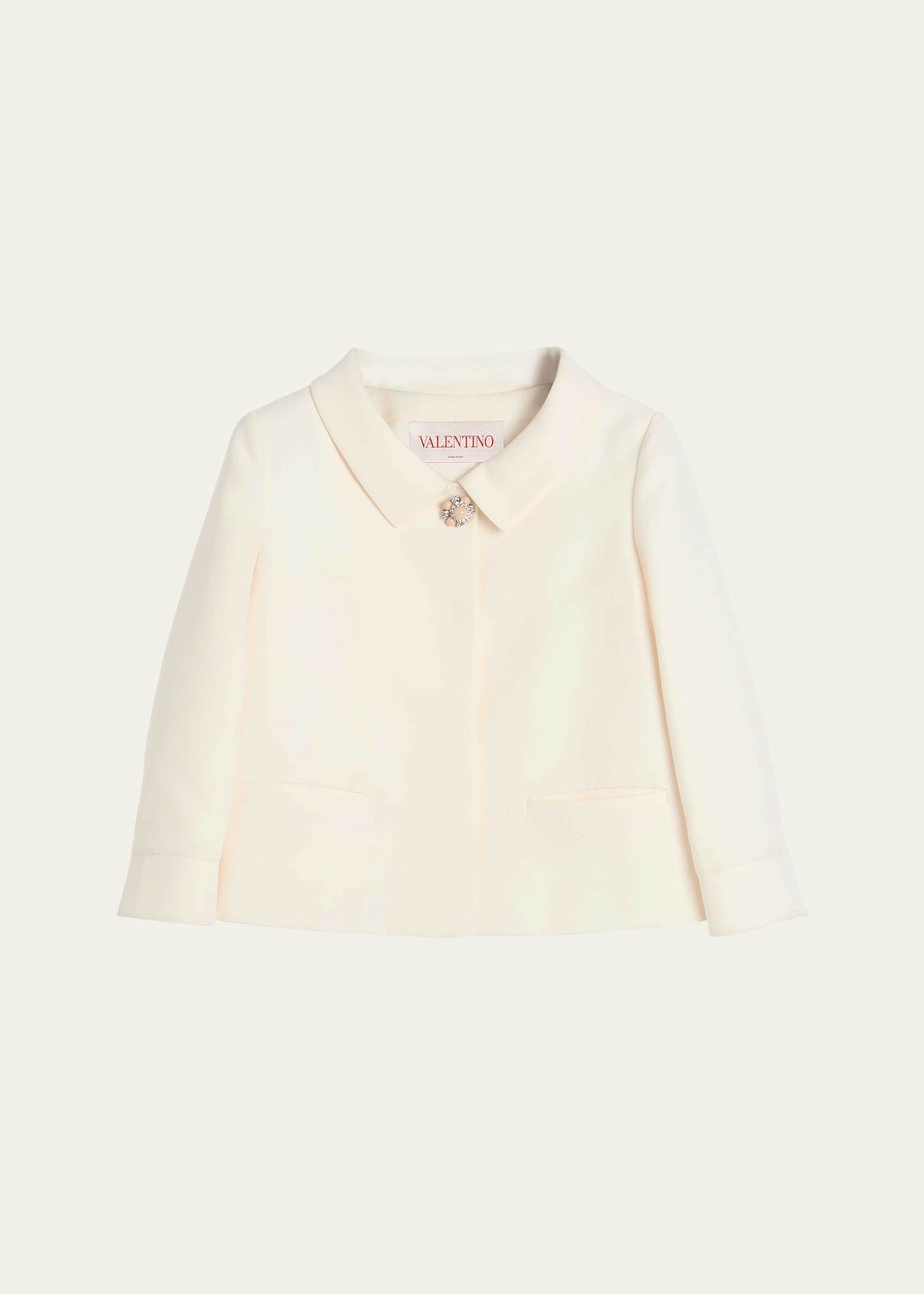 Collared Brooch Wool Jacket - 1