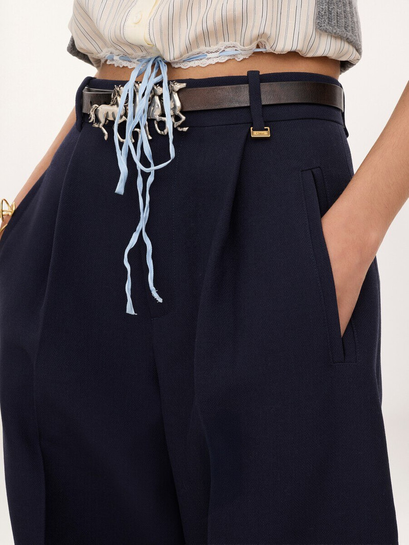 HIGH-RISE BARREL PANTS IN WOOL CRÊPE & SUEDE LEATHER 5