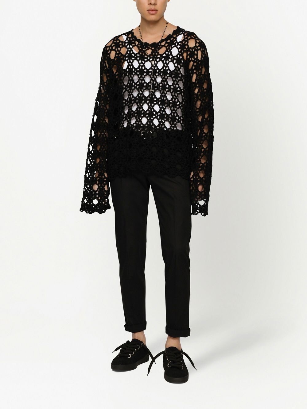 crochet-knit cotton sweater - 3