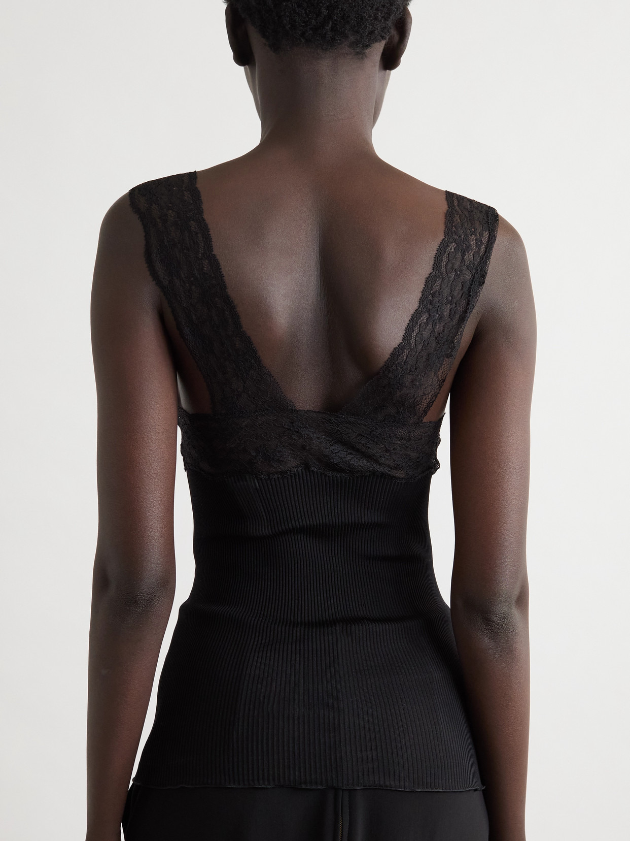 Lace-trimmed Ribbed Silk Tank - 3