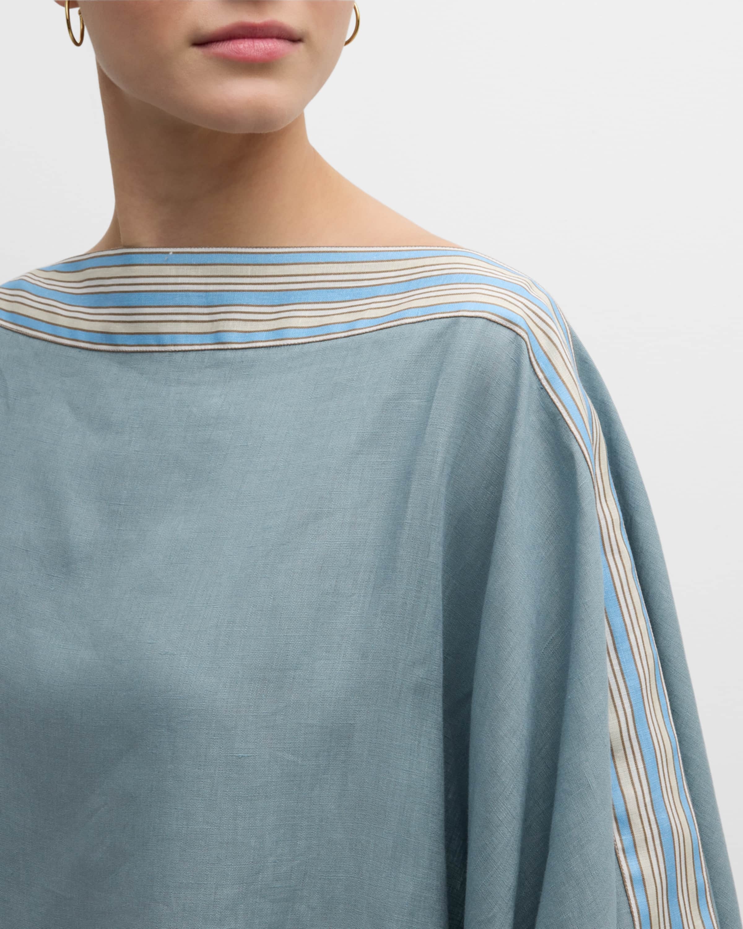 The Suitcase Stripe Short Linen Poncho - 5